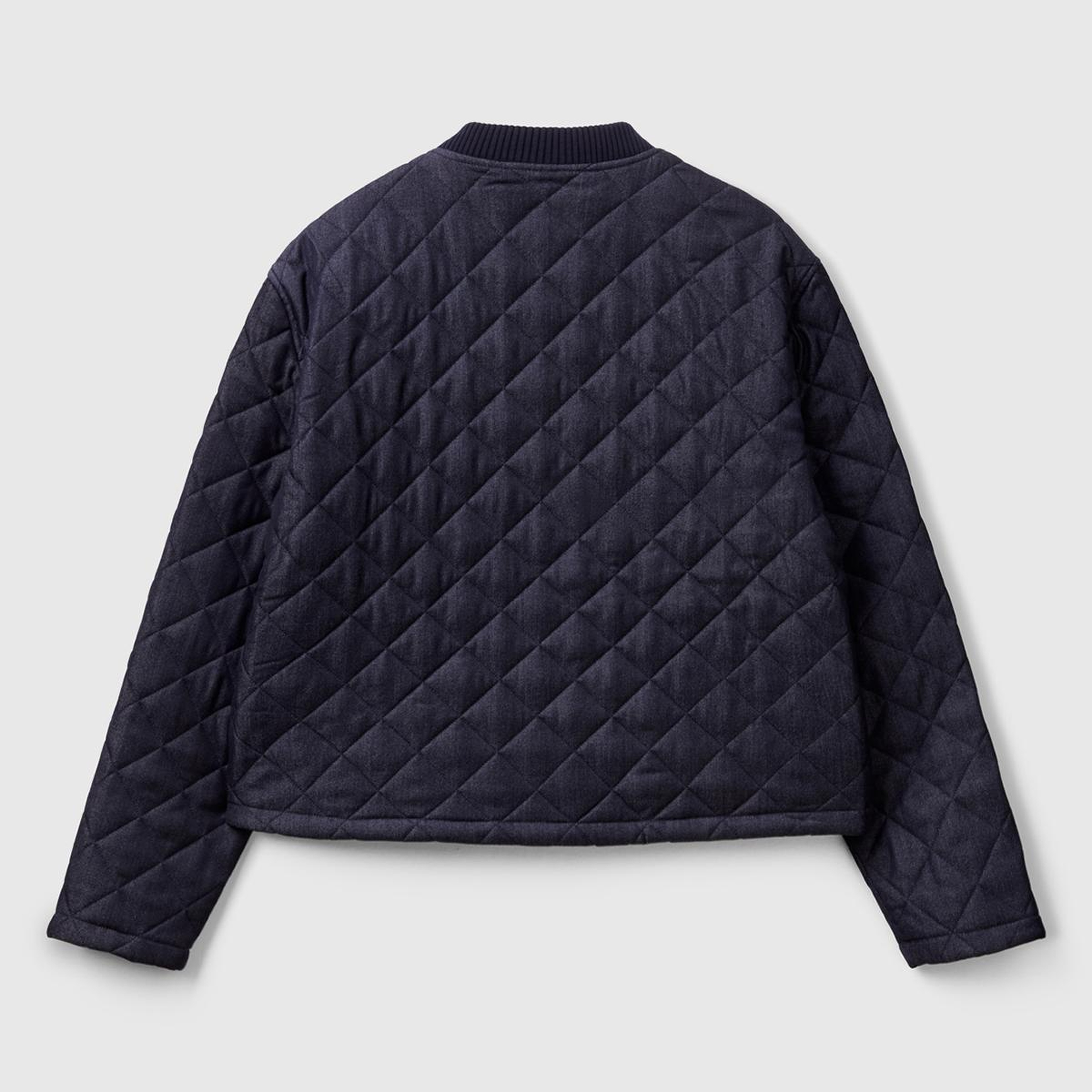 Kadın Lacivert Viskoz Karışımlı Denim Efekkli Kapitone Mont