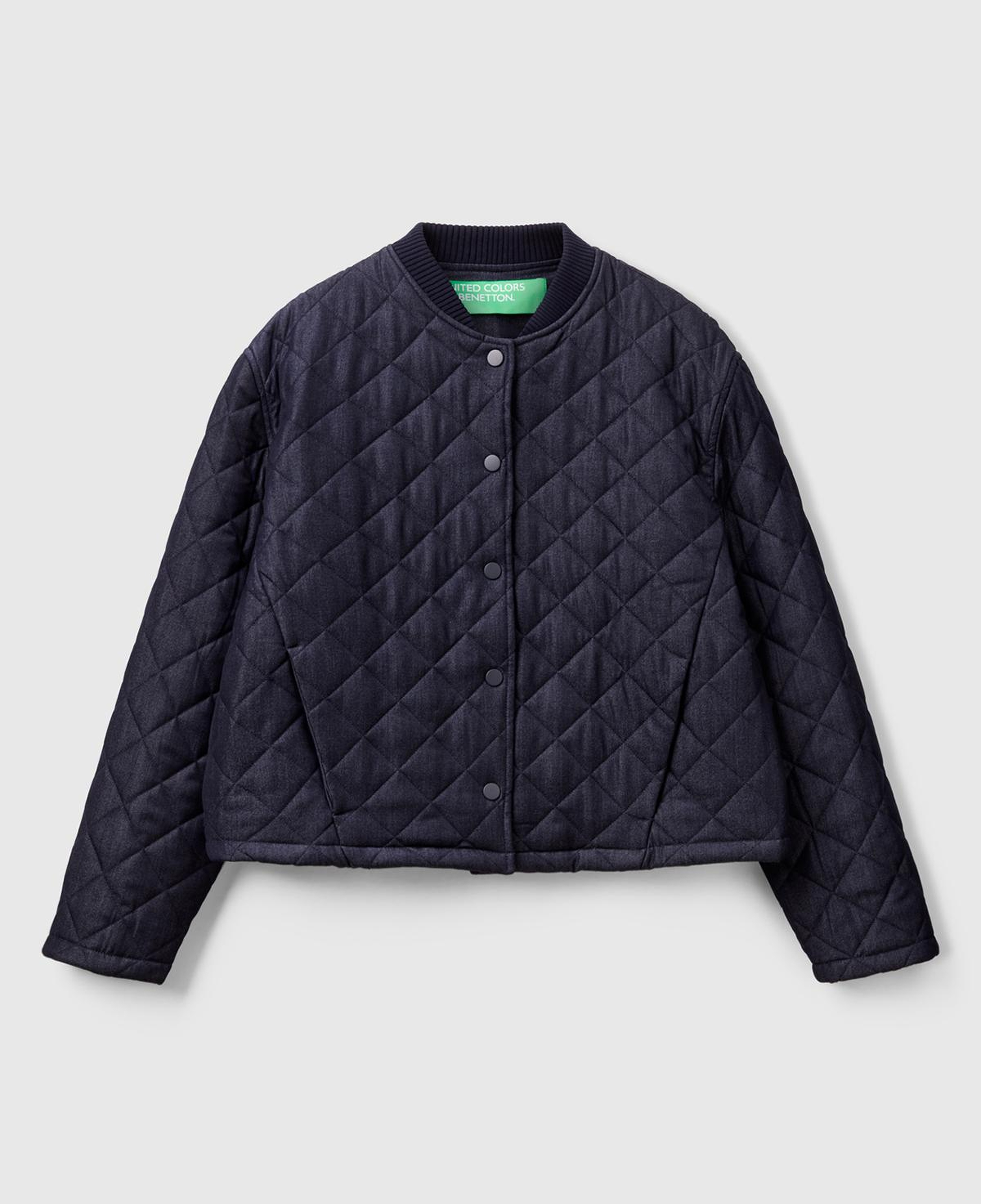 Kadın Lacivert Viskoz Karışımlı Denim Efekkli Kapitone Mont