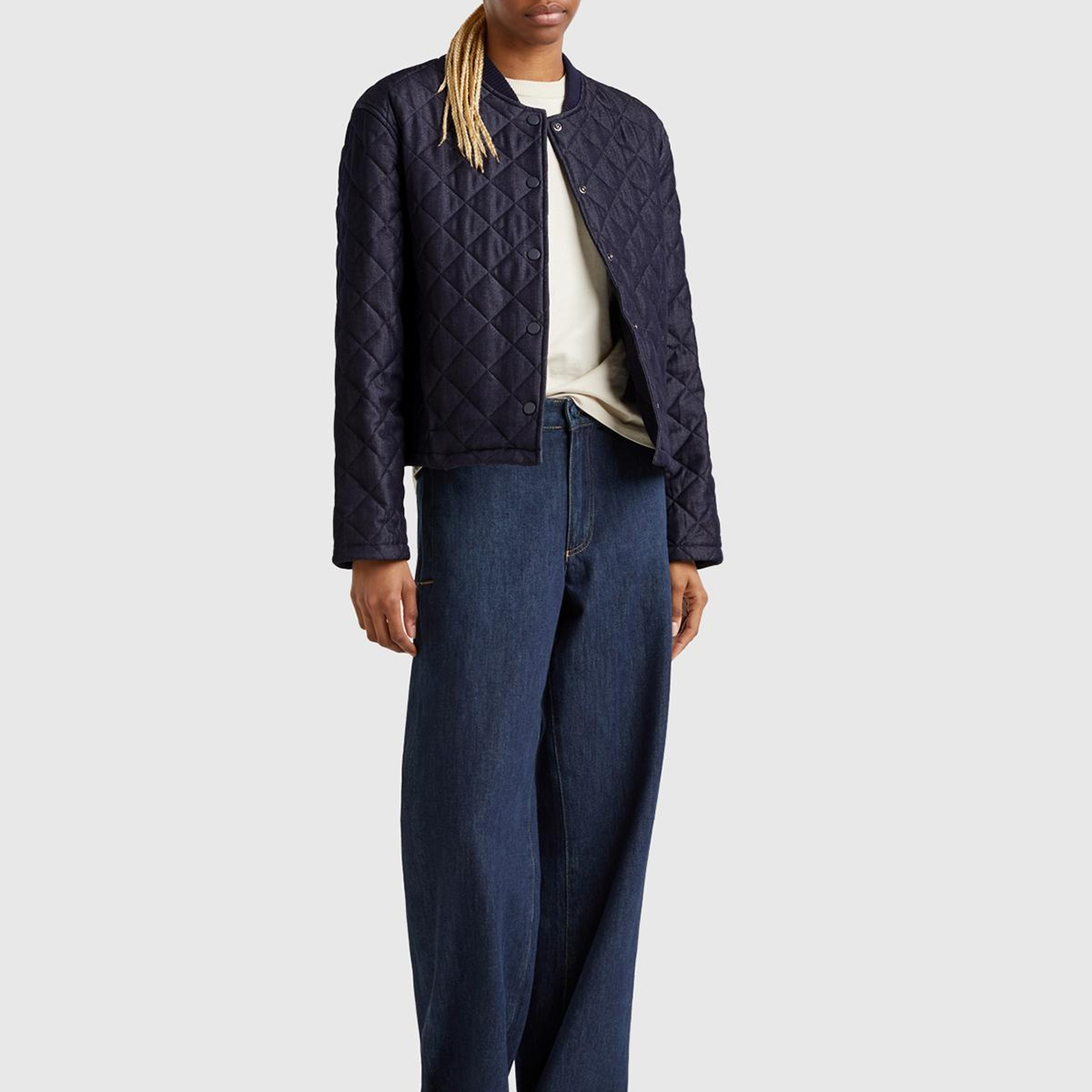 Kadın Lacivert Viskoz Karışımlı Denim Efekkli Kapitone Mont