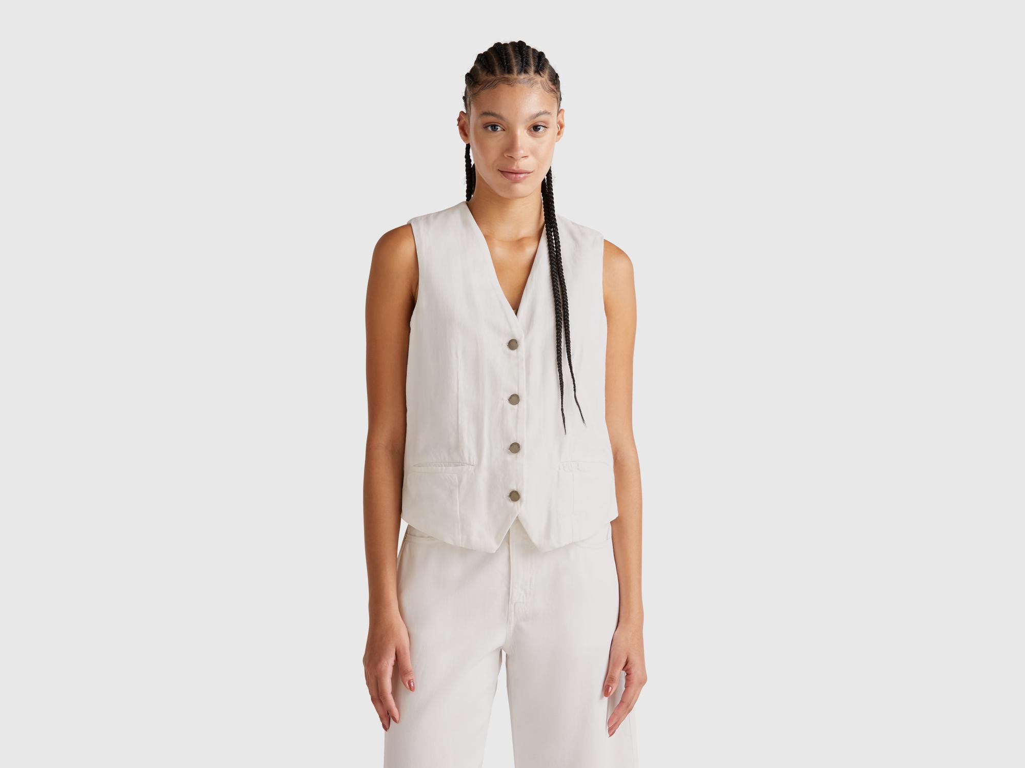 Kadın Beyaz Liyosel Karışımlı V Yaka Yelek