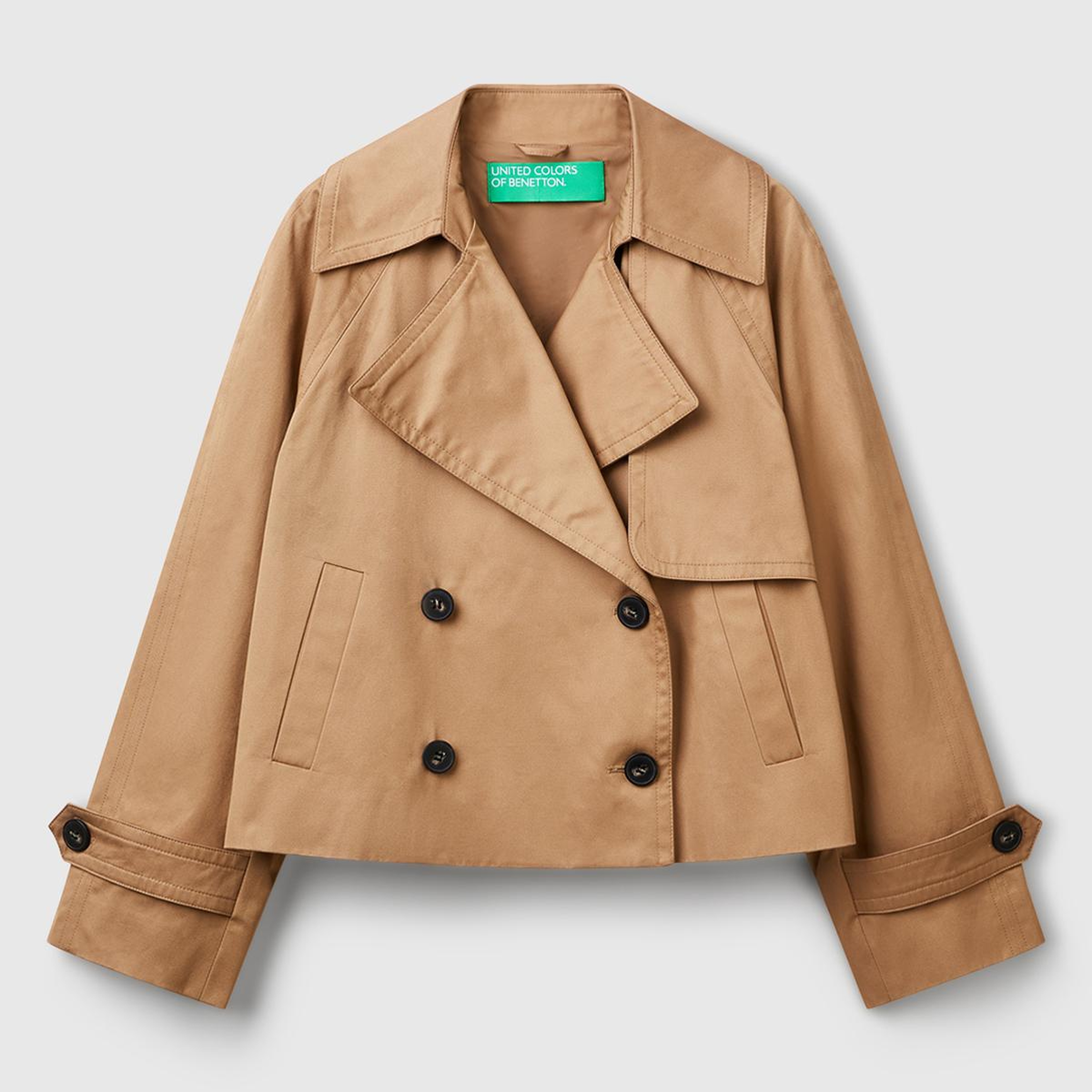 Kadın Bej Pamuklu Önü ve Kolu Düğmeli Astarlı Crop Ceket