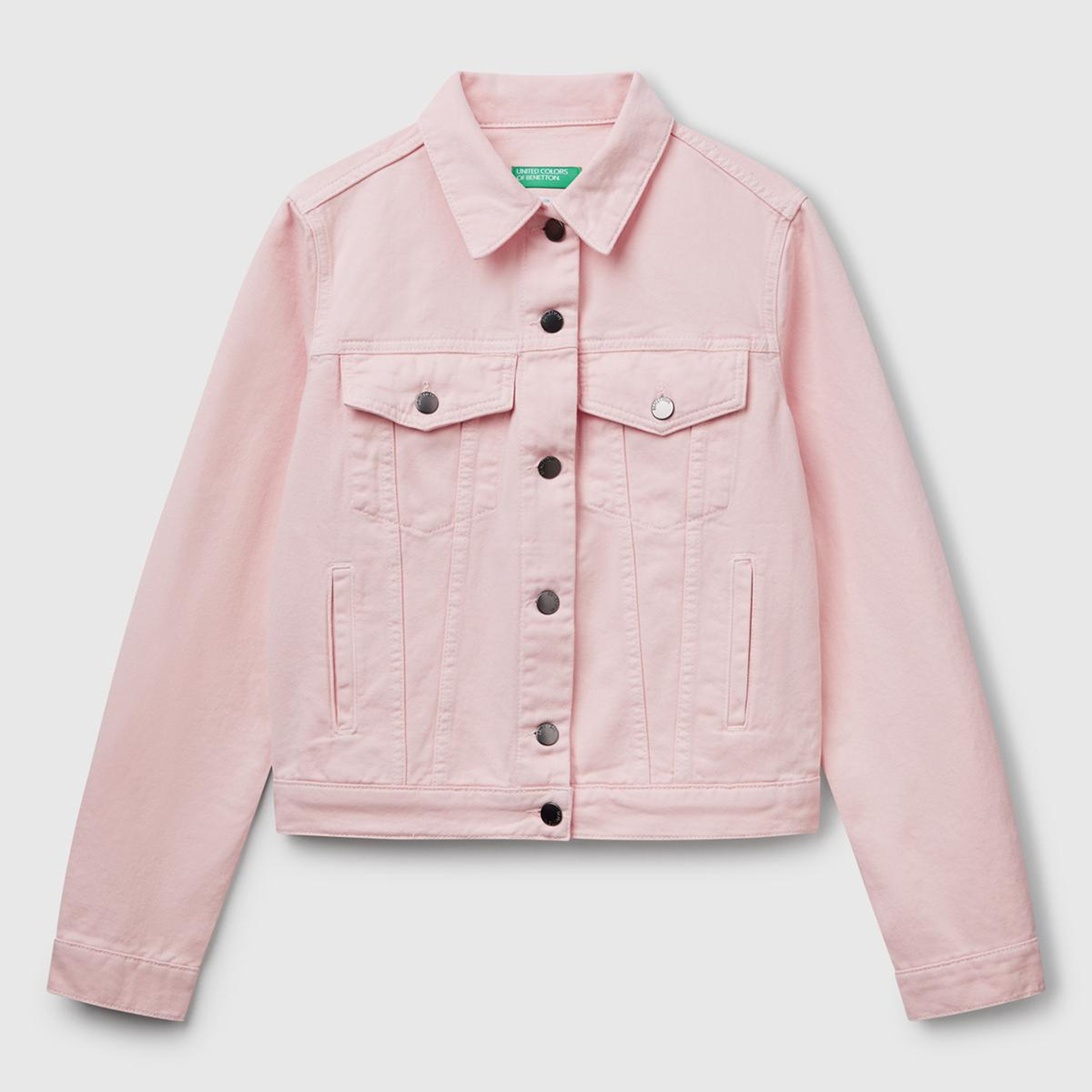 Kadın Pembe %100 Pamuk Yanları Cepli Straight Fit Denim Ceket