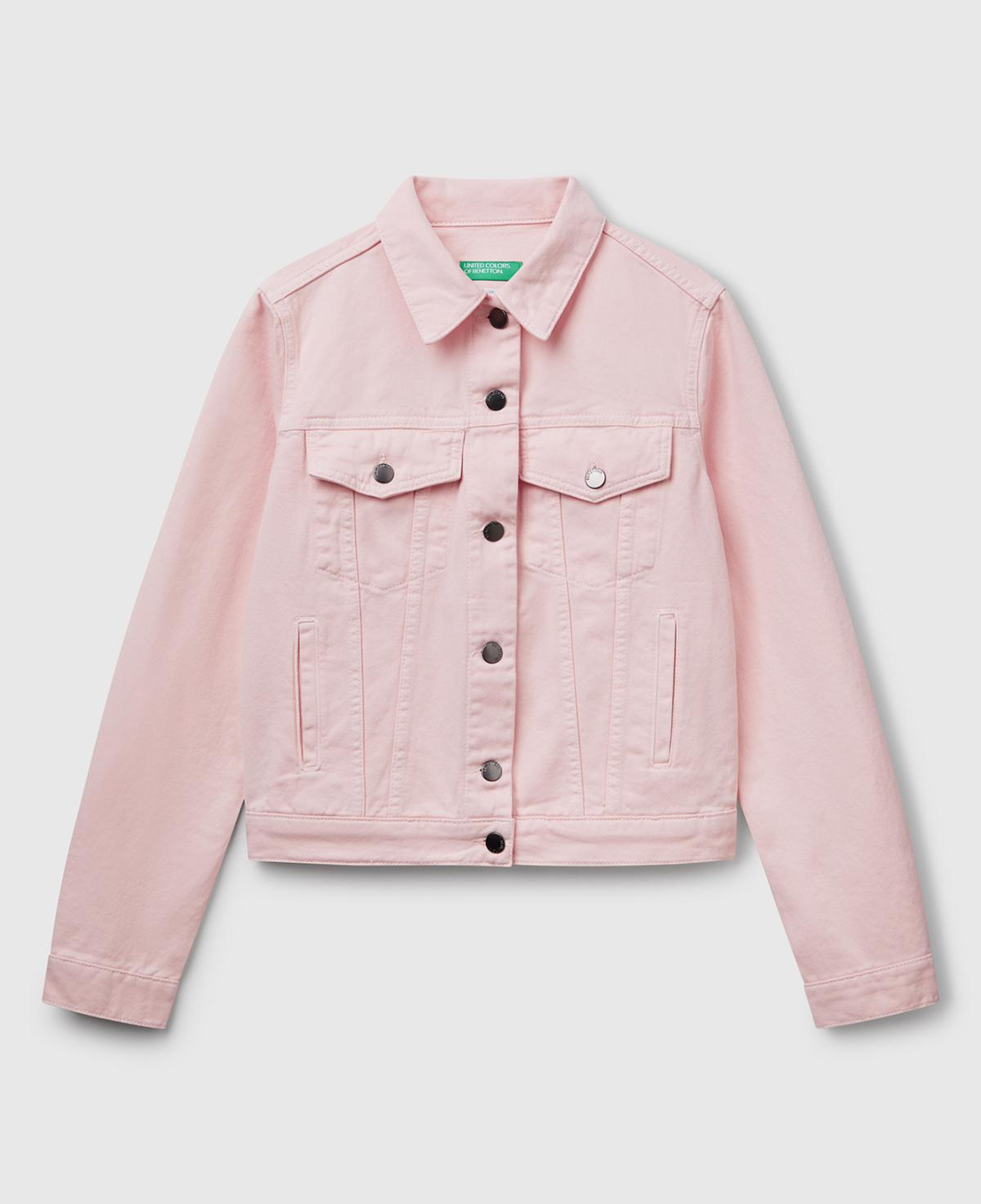 Kadın Pembe %100 Pamuk Yanları Cepli Straight Fit Denim Ceket