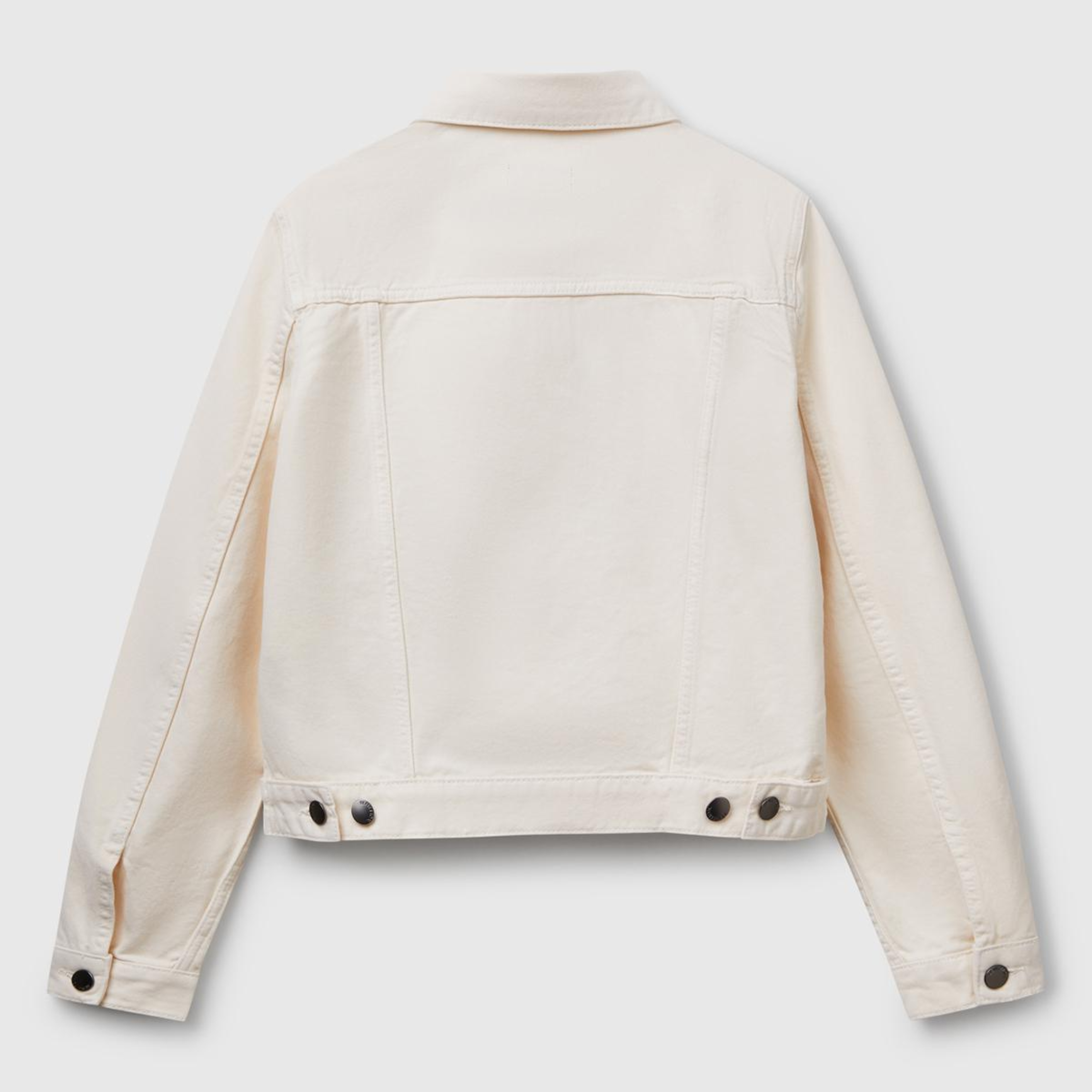 Kadın Krem %100 Pamuk Yanları Cepli Straight Fit Denim Ceket