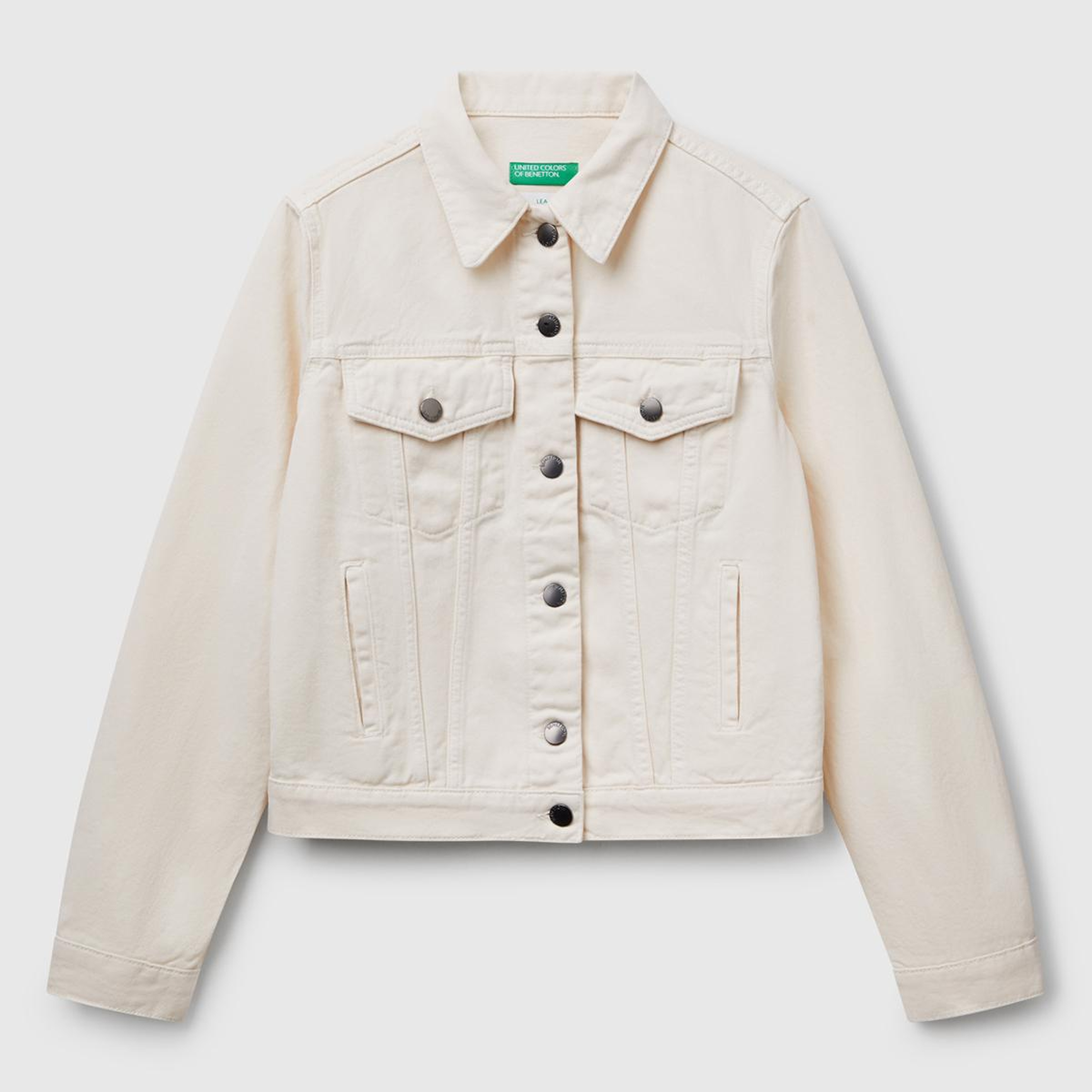 Kadın Krem %100 Pamuk Yanları Cepli Straight Fit Denim Ceket