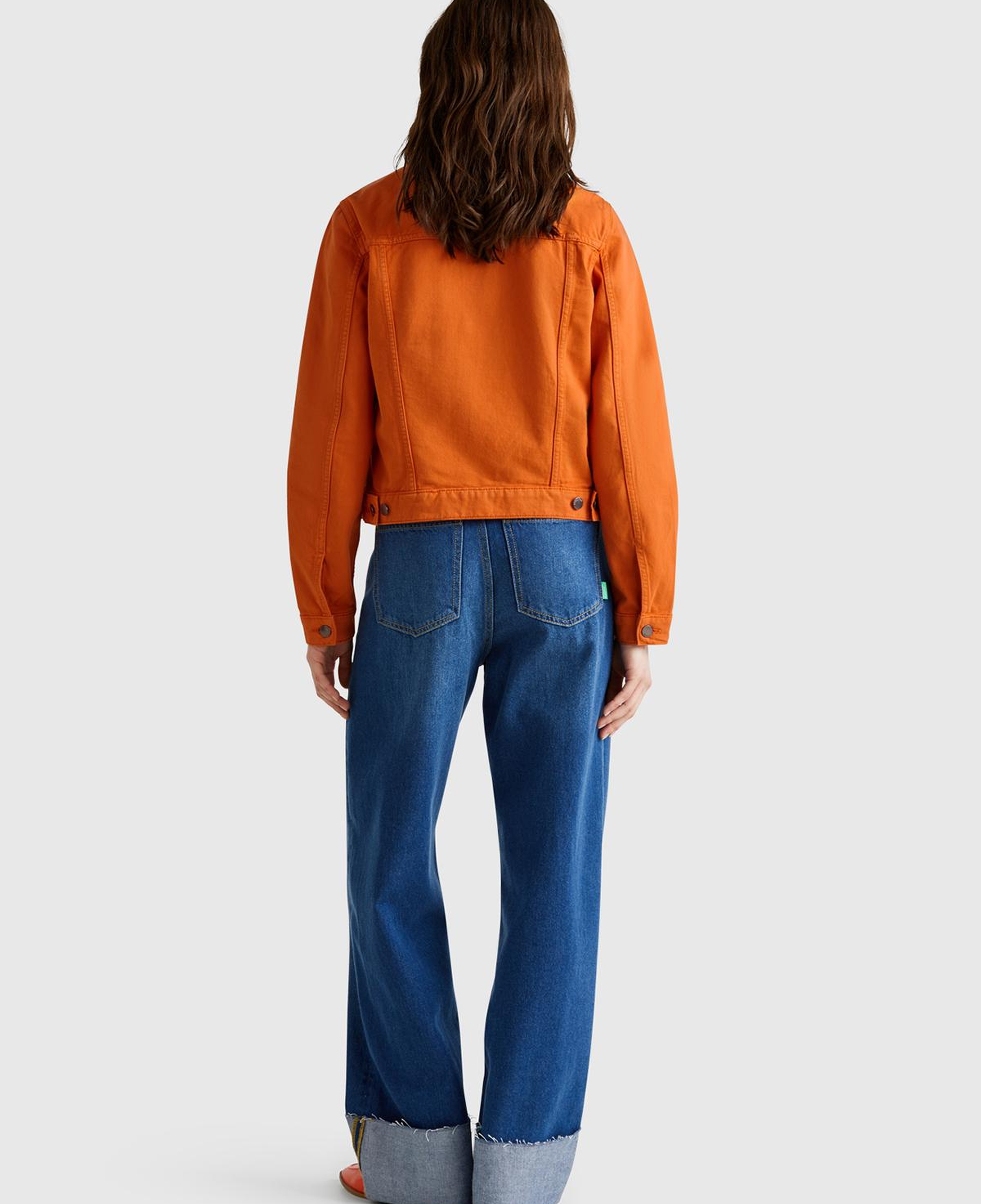 Kadın Turuncu %100 Pamuk Yanları Cepli Straight Fit Denim Ceket