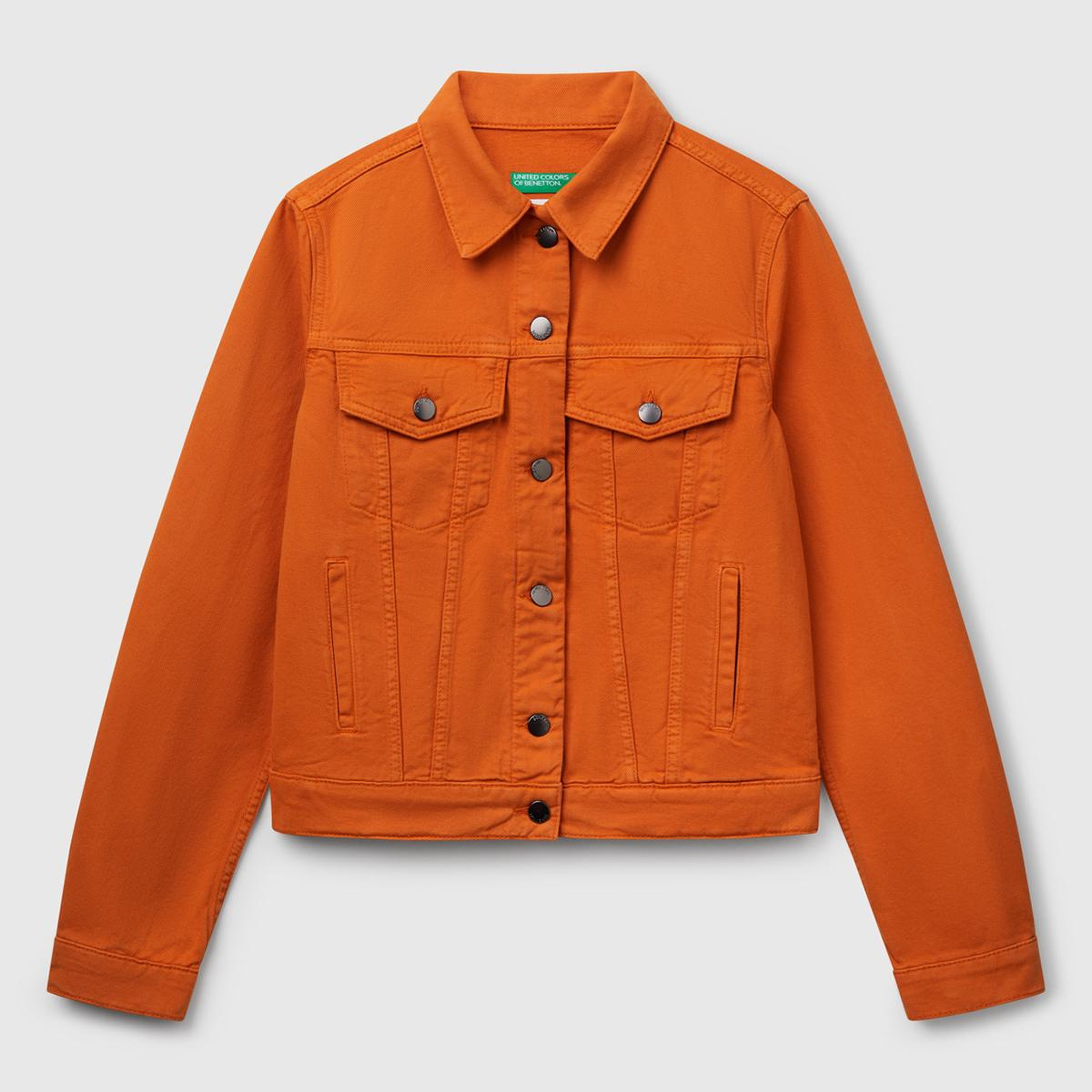 Kadın Turuncu %100 Pamuk Yanları Cepli Straight Fit Denim Ceket