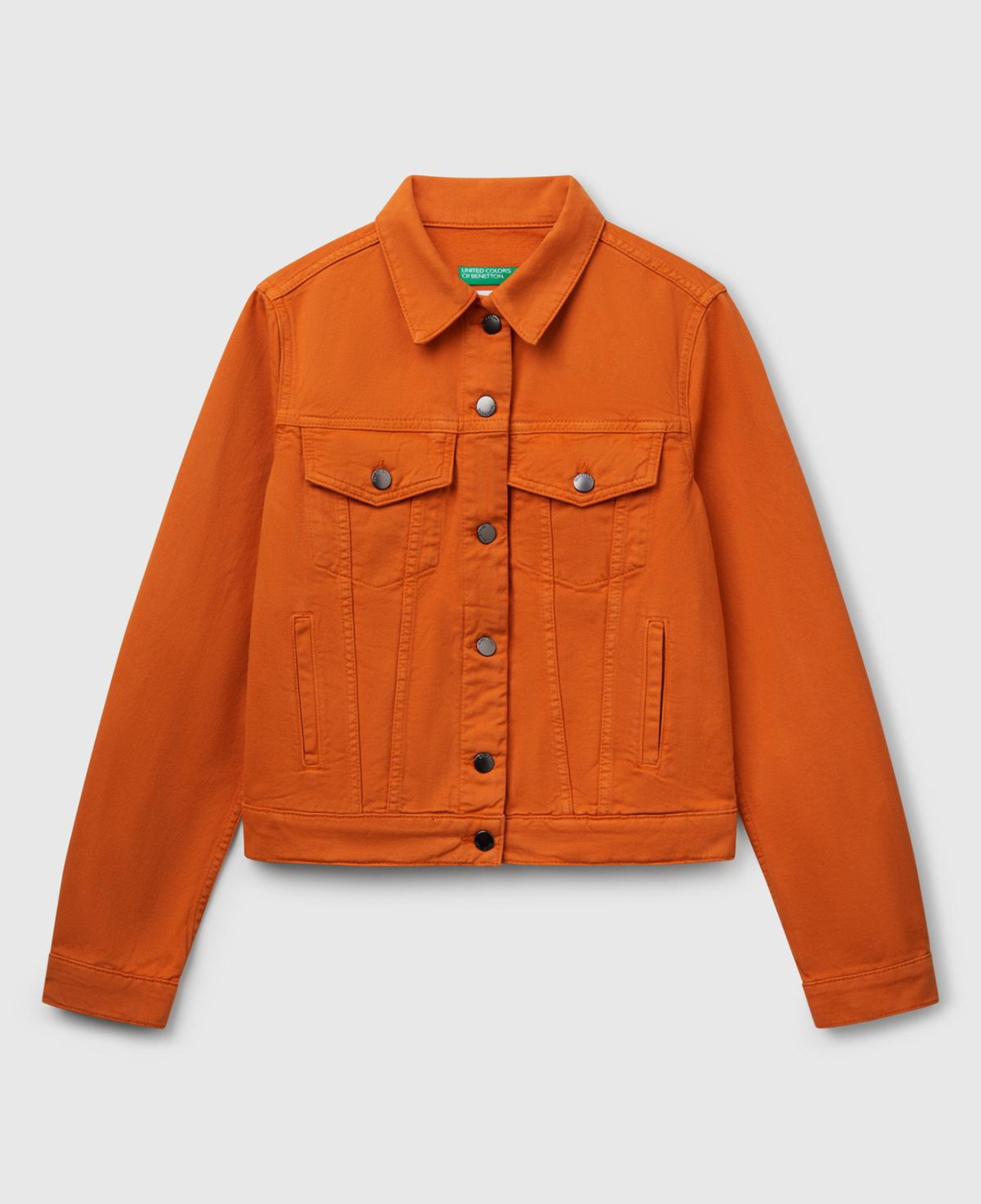 Kadın Turuncu %100 Pamuk Yanları Cepli Straight Fit Denim Ceket