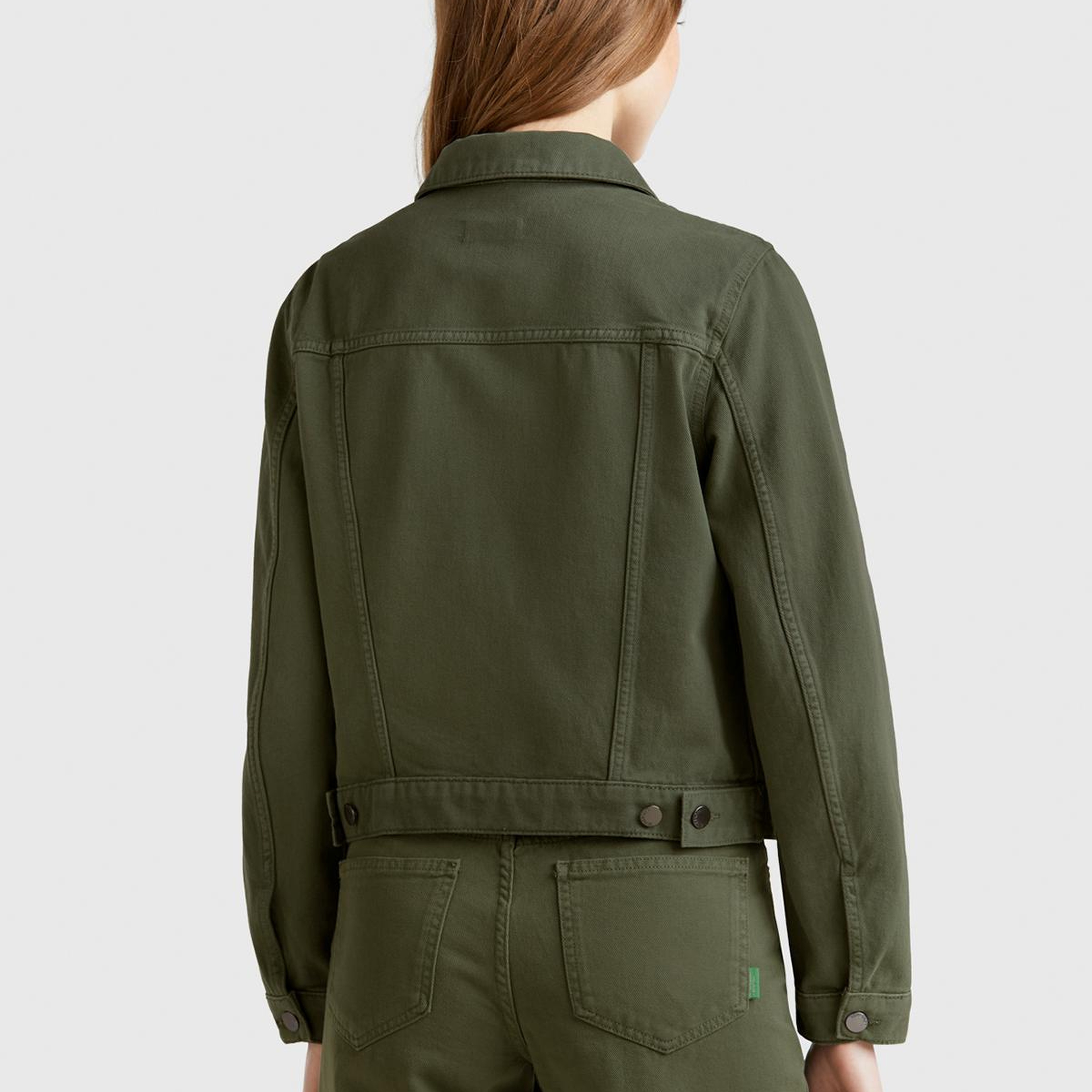 Kadın Soluk Yeşil %100 Pamuk Yanları Cepli Straight Fit Denim Ceket