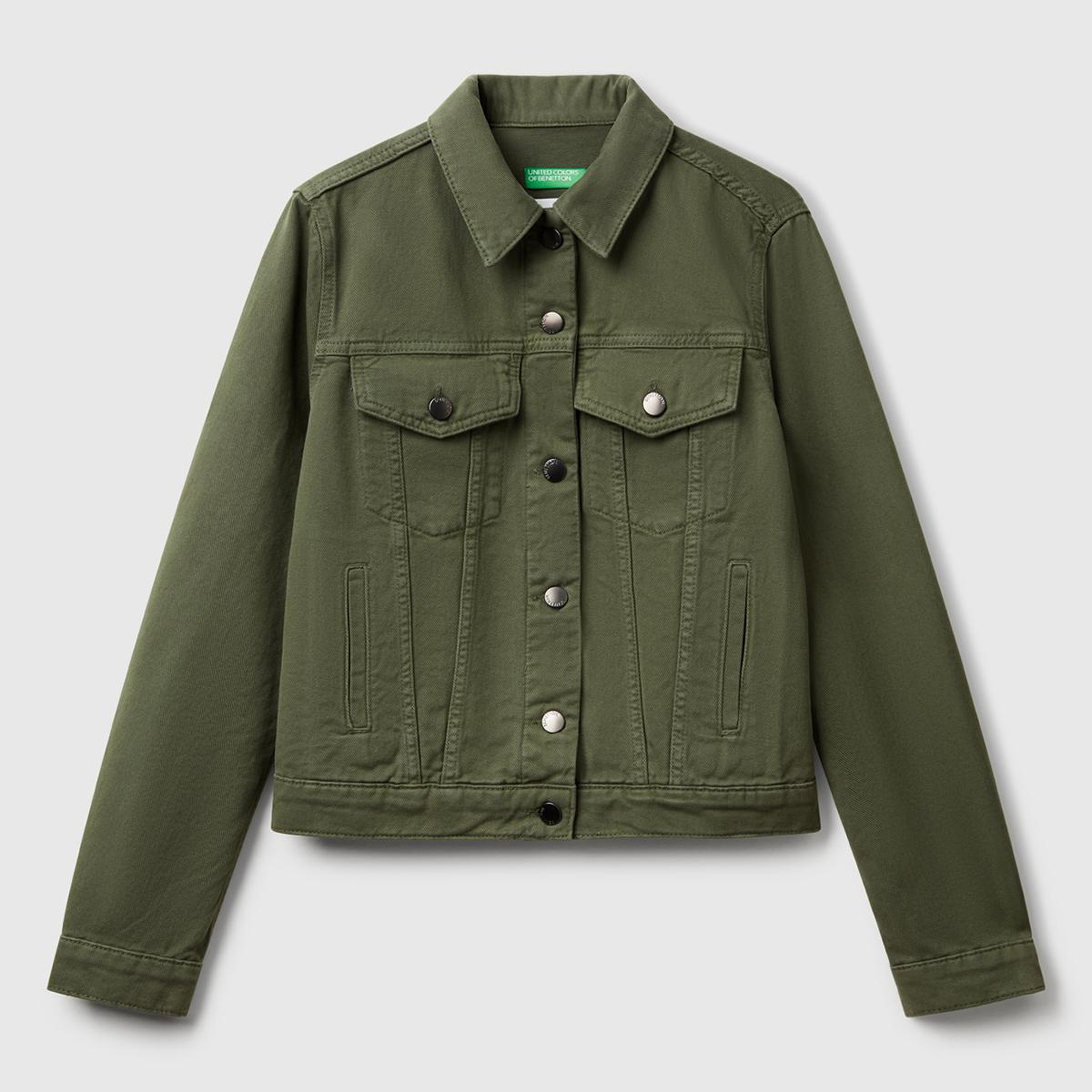 Kadın Soluk Yeşil %100 Pamuk Yanları Cepli Straight Fit Denim Ceket