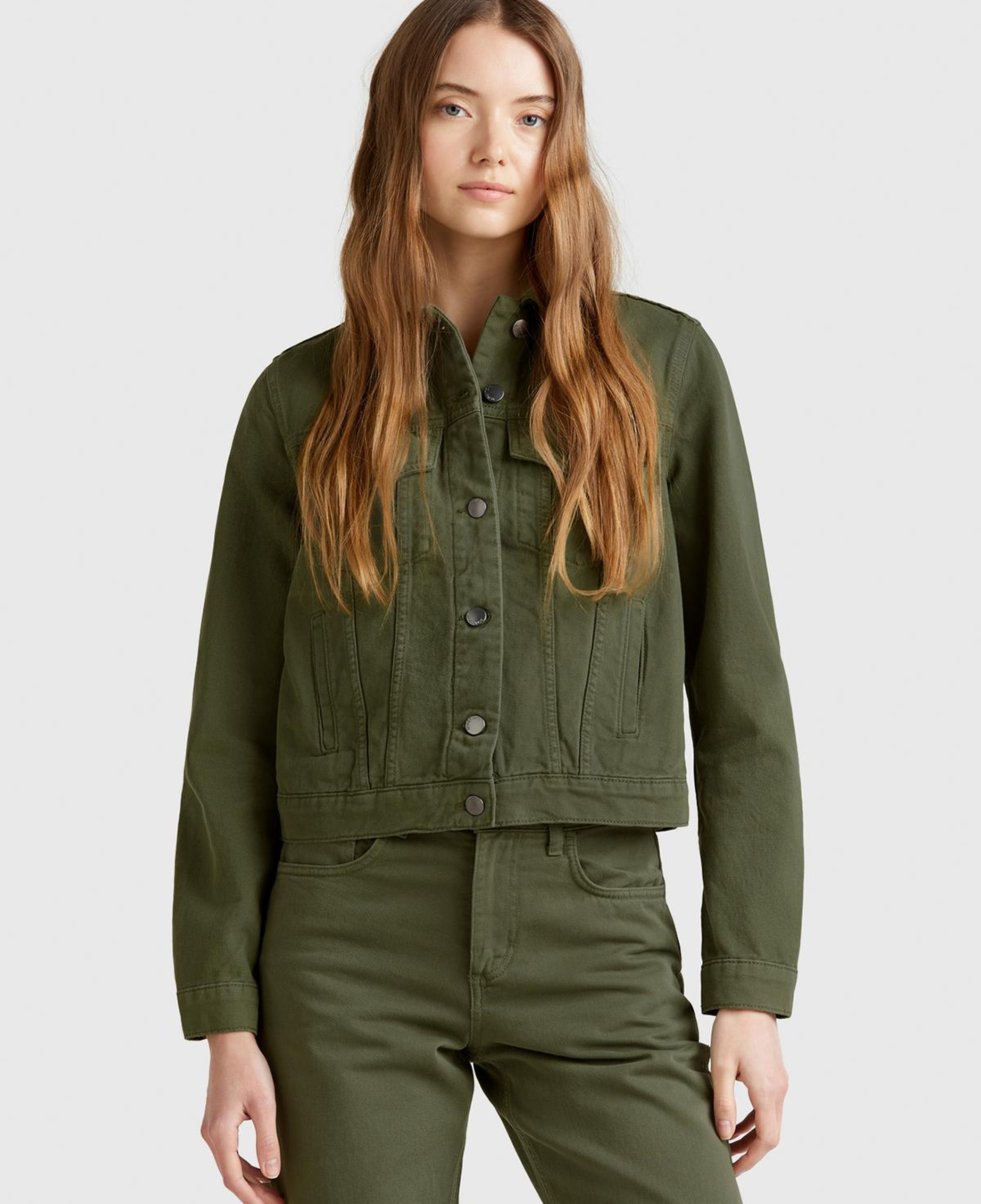 Kadın Soluk Yeşil %100 Pamuk Yanları Cepli Straight Fit Denim Ceket
