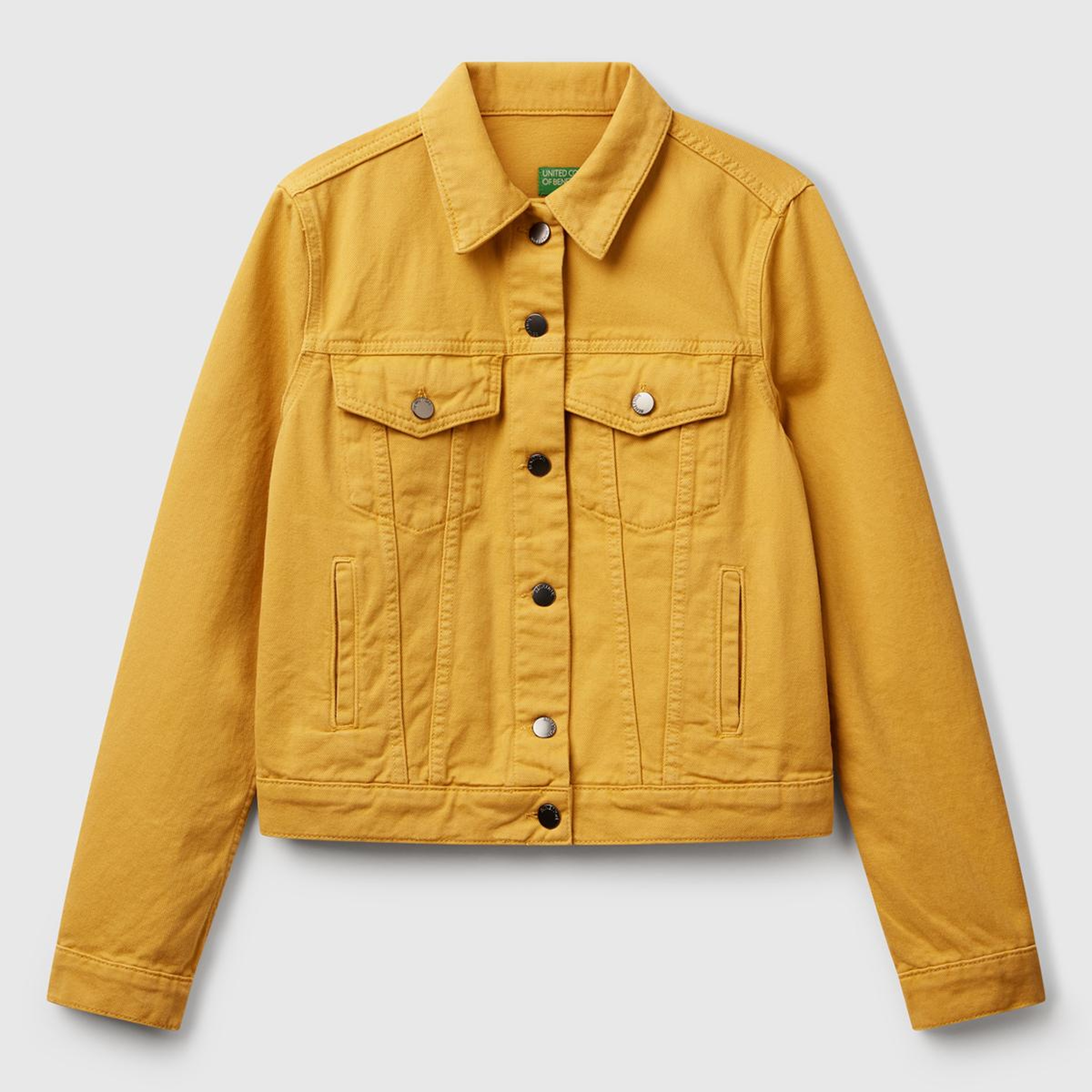 Kadın Sarı %100 Pamuk Yanları Cepli Straight Fit Denim Ceket