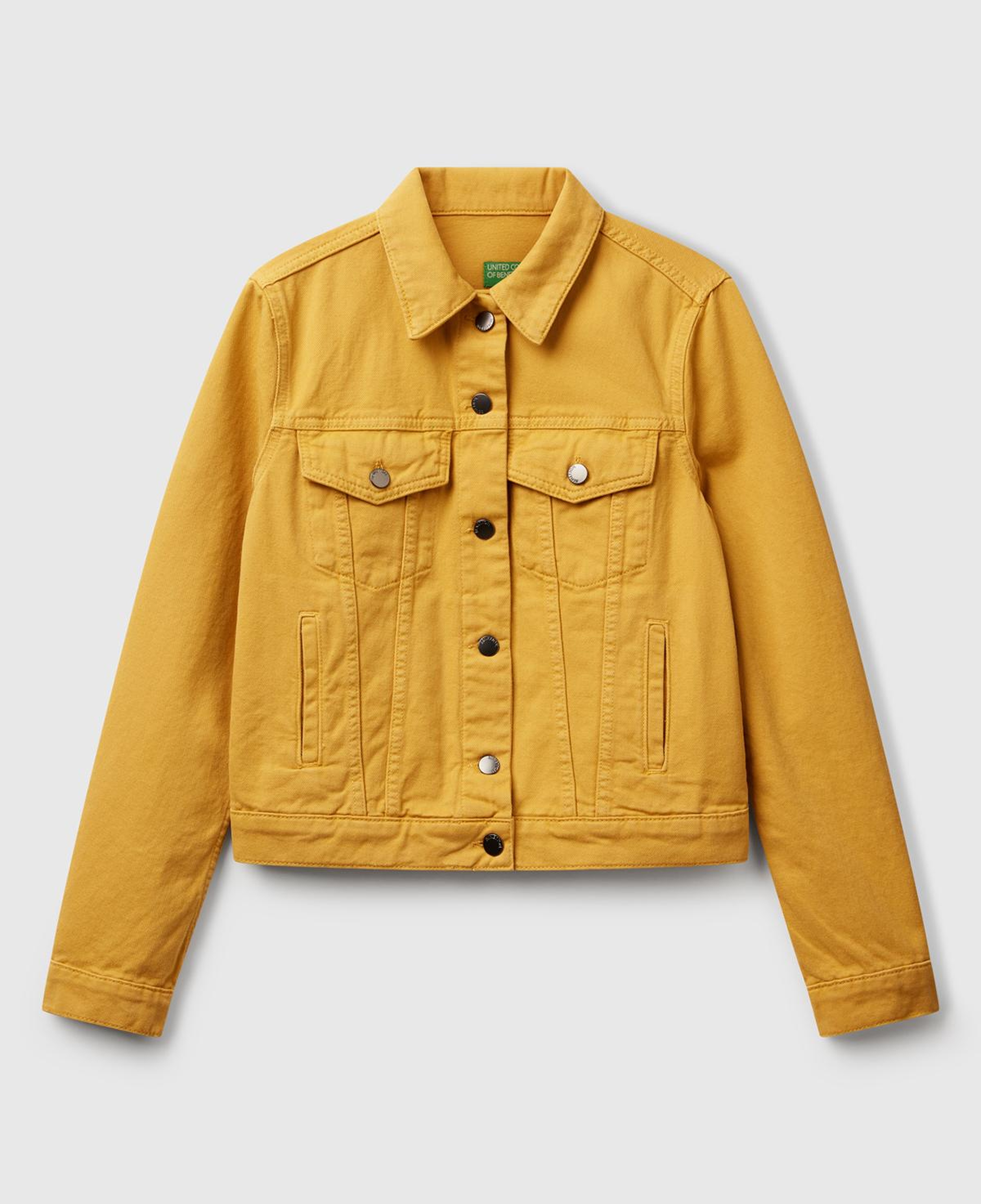 Kadın Sarı %100 Pamuk Yanları Cepli Straight Fit Denim Ceket