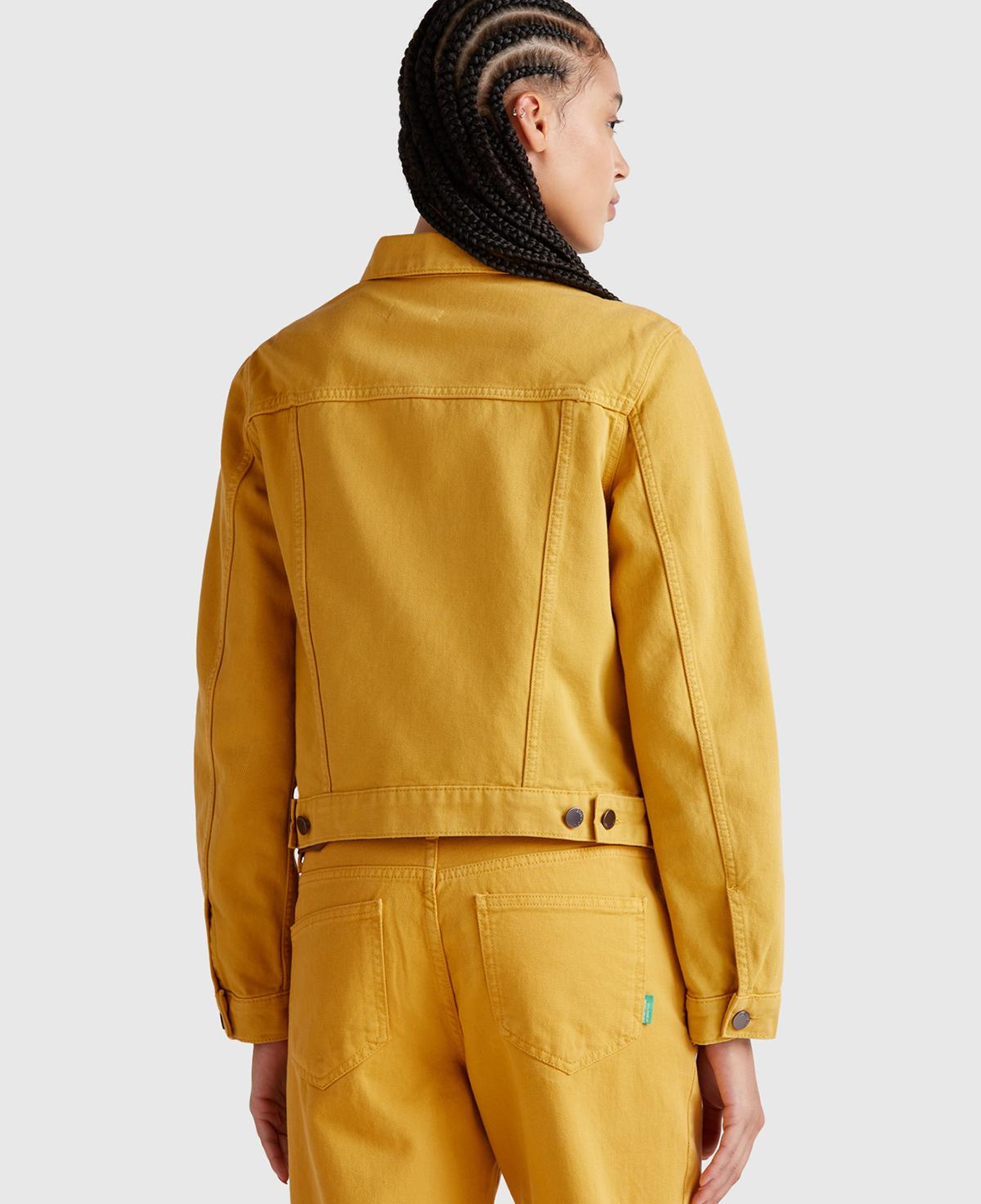 Kadın Sarı %100 Pamuk Yanları Cepli Straight Fit Denim Ceket