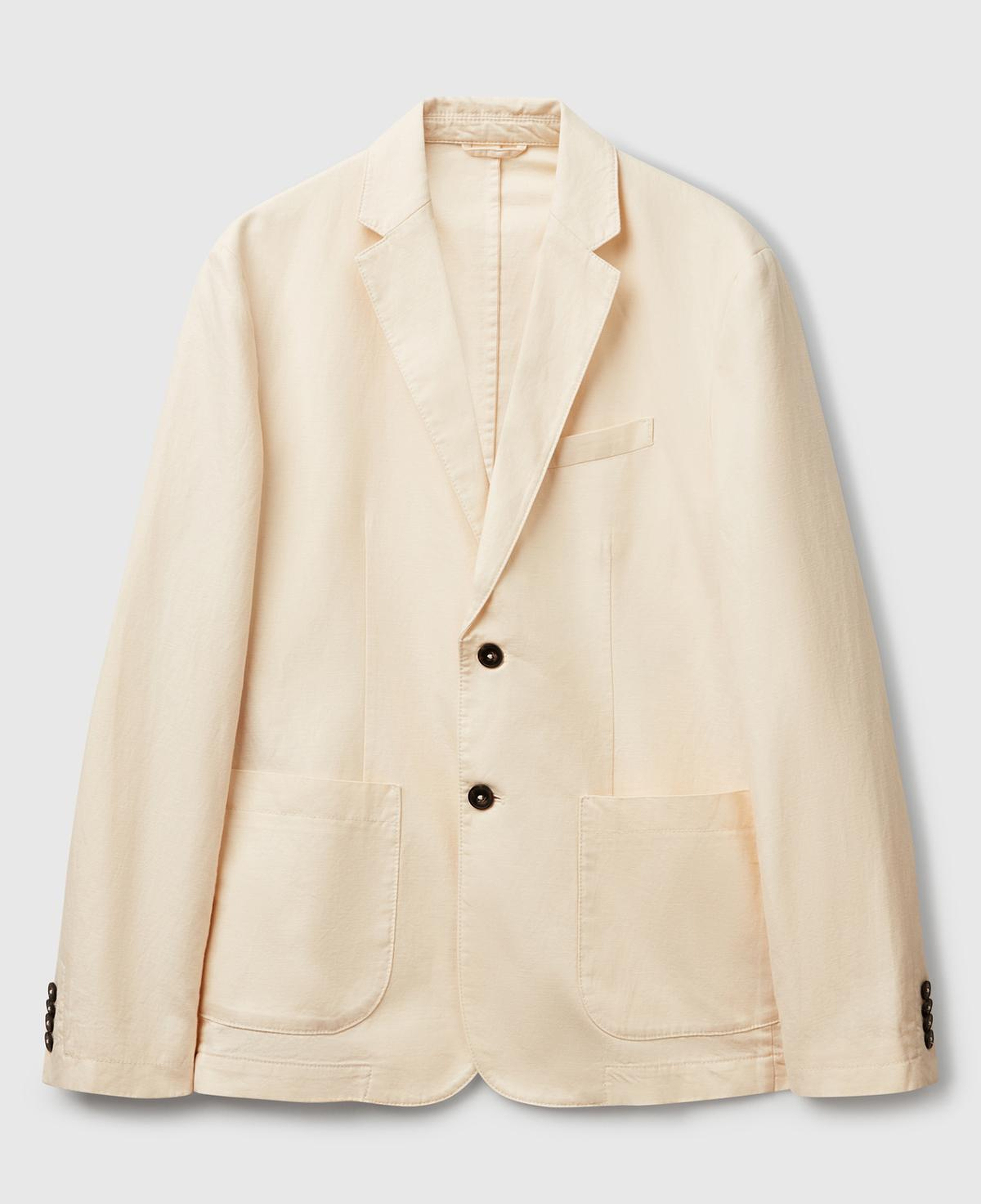 Erkek Bej Keten Karışımlı Biyeli Cep Detaylı Çift Düğmeli Blazer Ceket
