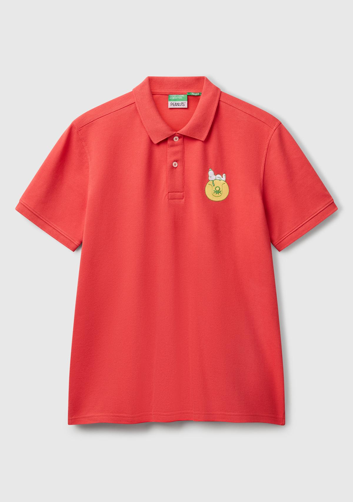 Erkek Turuncu %100 Koton Peanuts Baskılı Polo T-Shirt