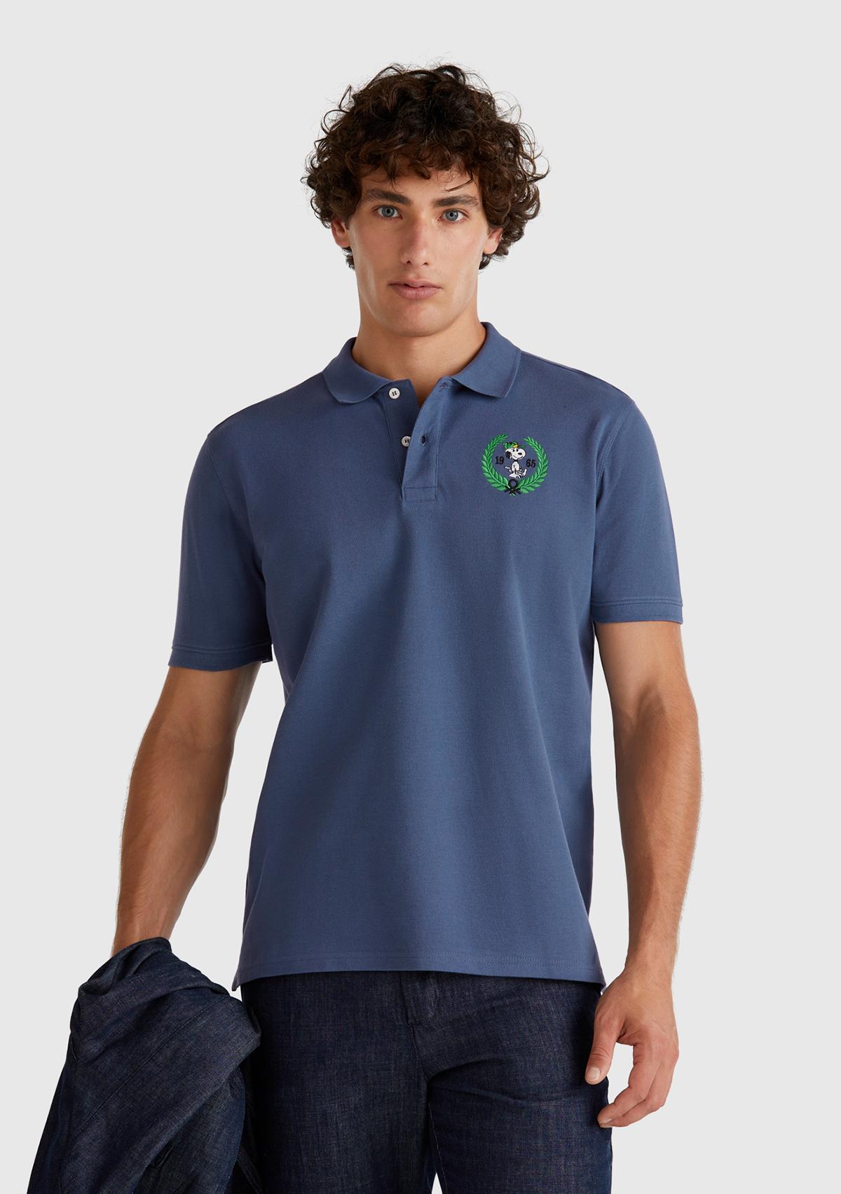 Erkek Mavi %100 Koton Peanuts Baskılı Polo T-Shirt