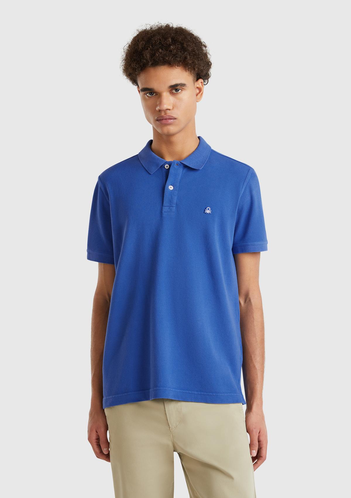 Erkek Saks Mavi Regular Fit Kısa Kollu Polo T-Shirt