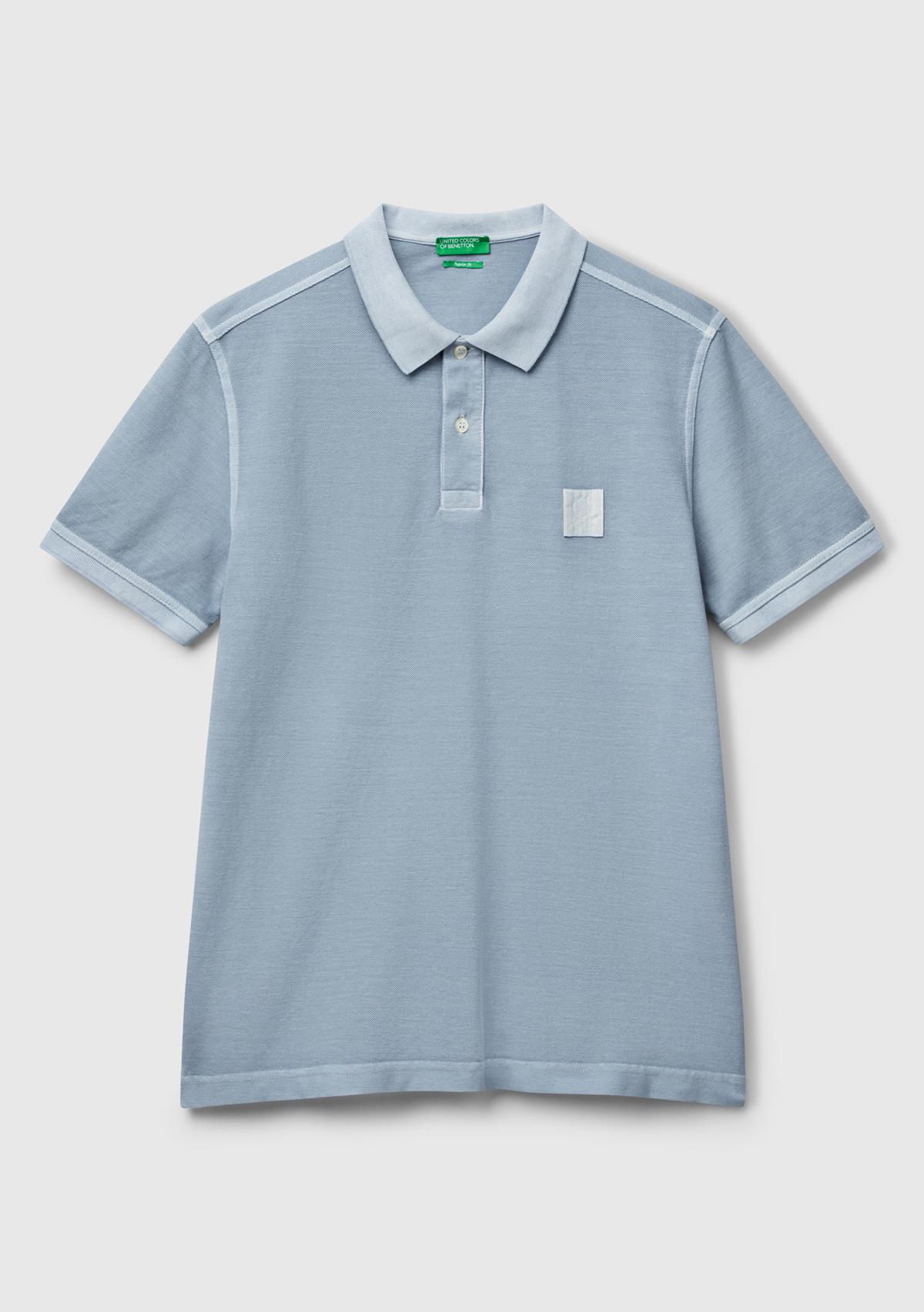 Erkek Açık Mavi %100 Organik Koton Regular Fit Polo T-Shirt