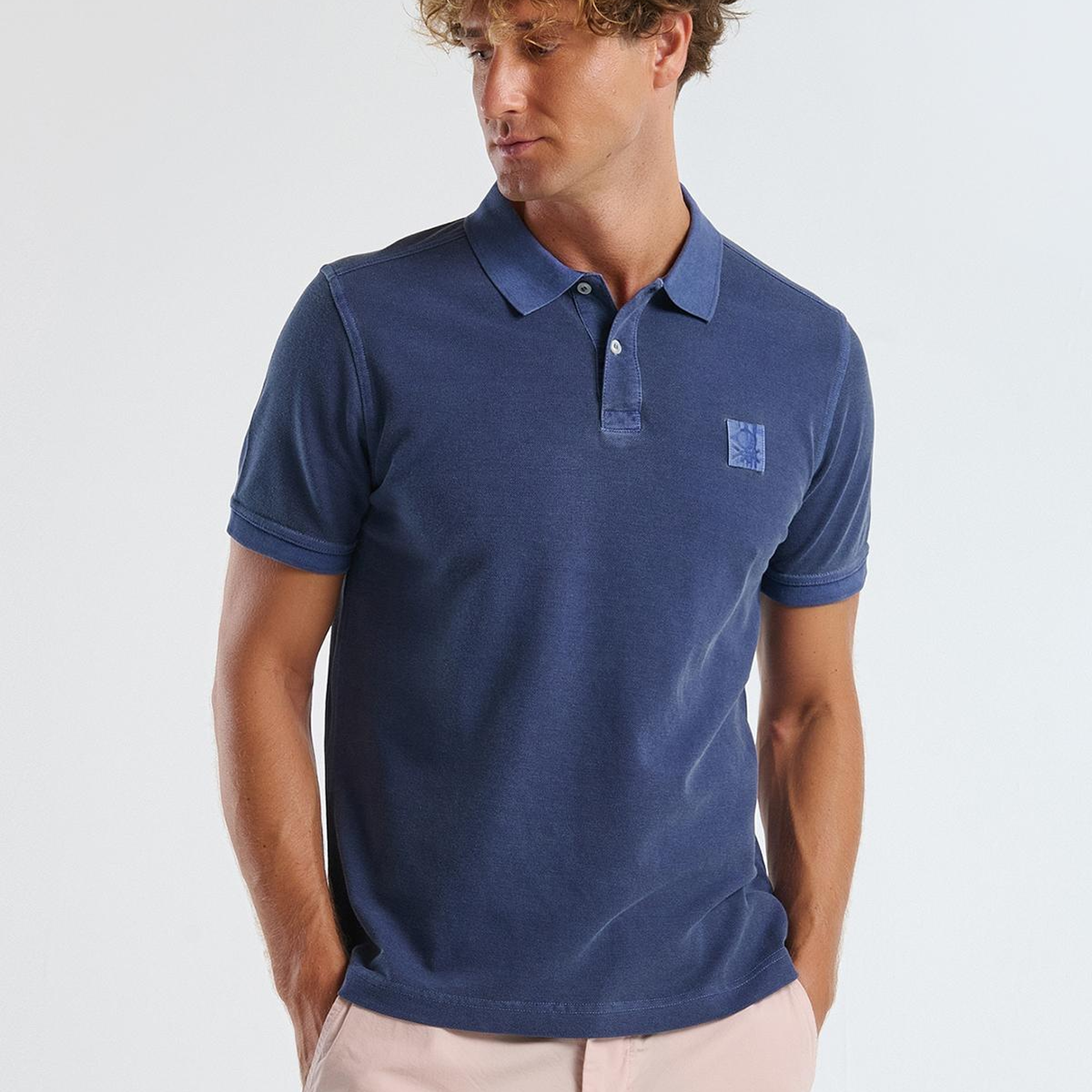 Erkek İndigo %100 Organik Koton Regular Fit Polo T-Shirt