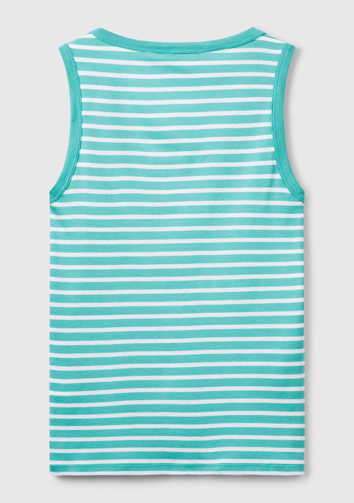 Kadın Mavi %100 Pamuk Çizgili Logo İşleme Detaylı Regular Fit Atlet