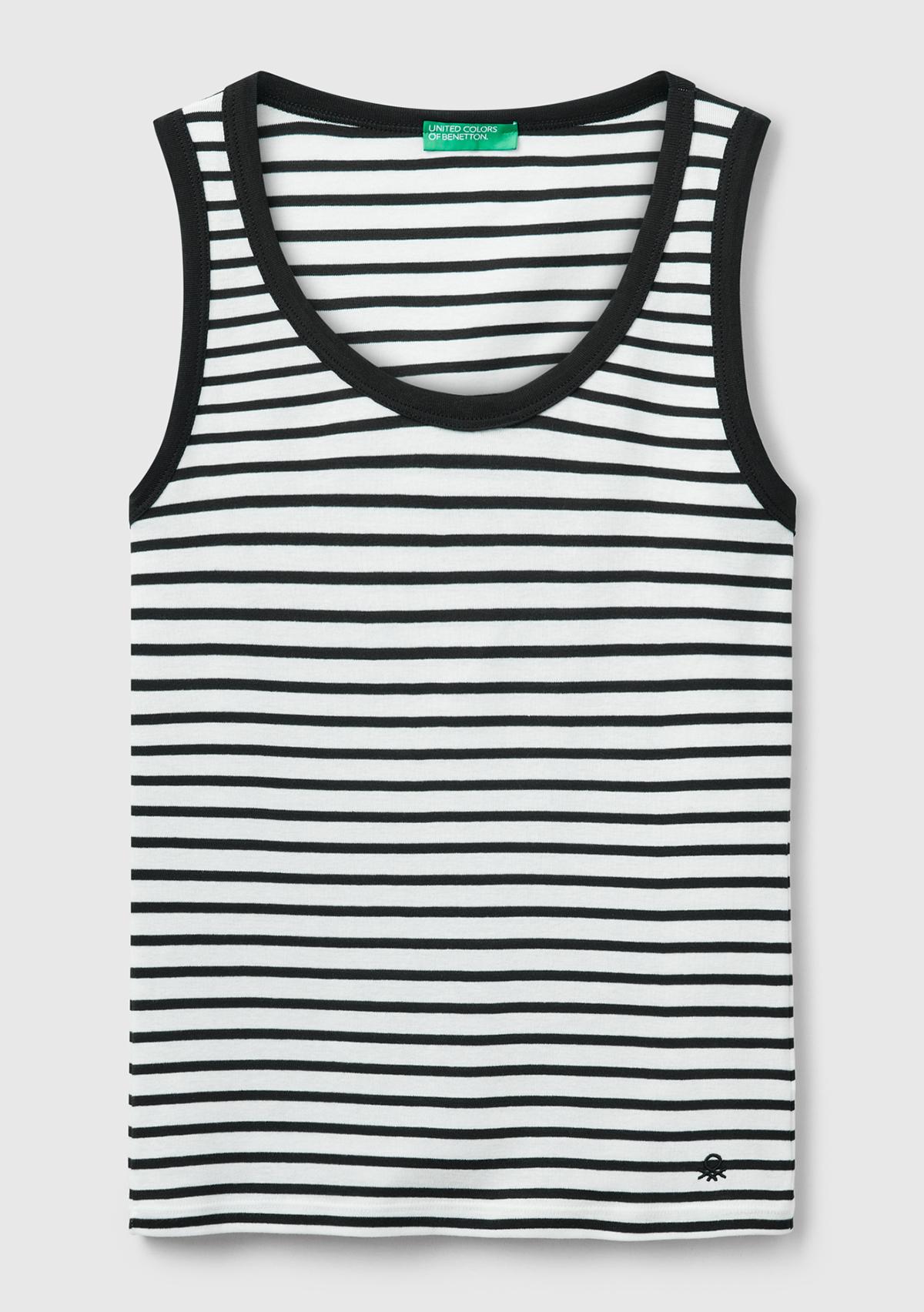 Kadın Beyaz %100 Pamuk Çizgili Logo İşleme Detaylı Regular Fit Atlet