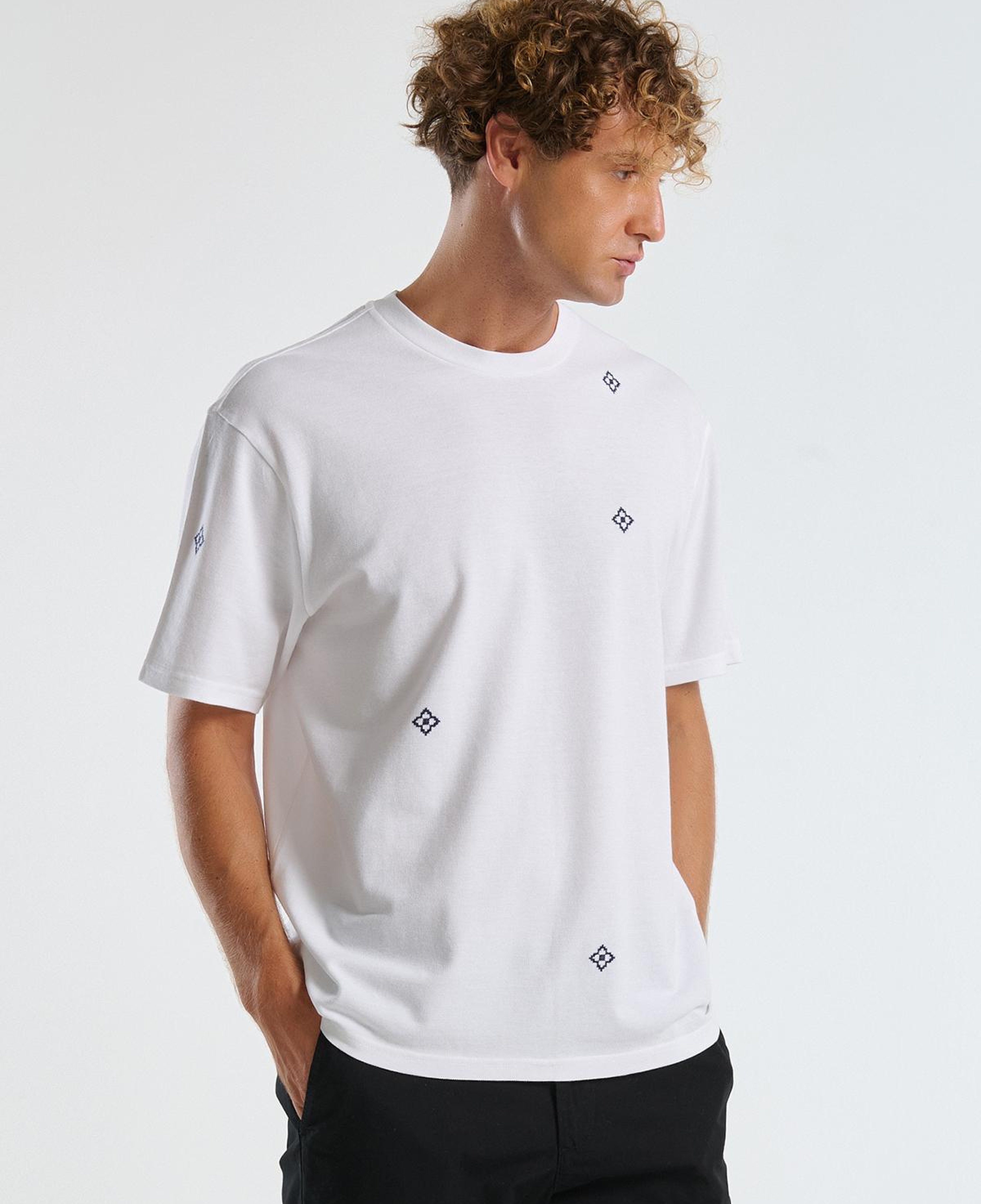 Erkek Beyaz %100 Koton Desenli Pike T-Shirt