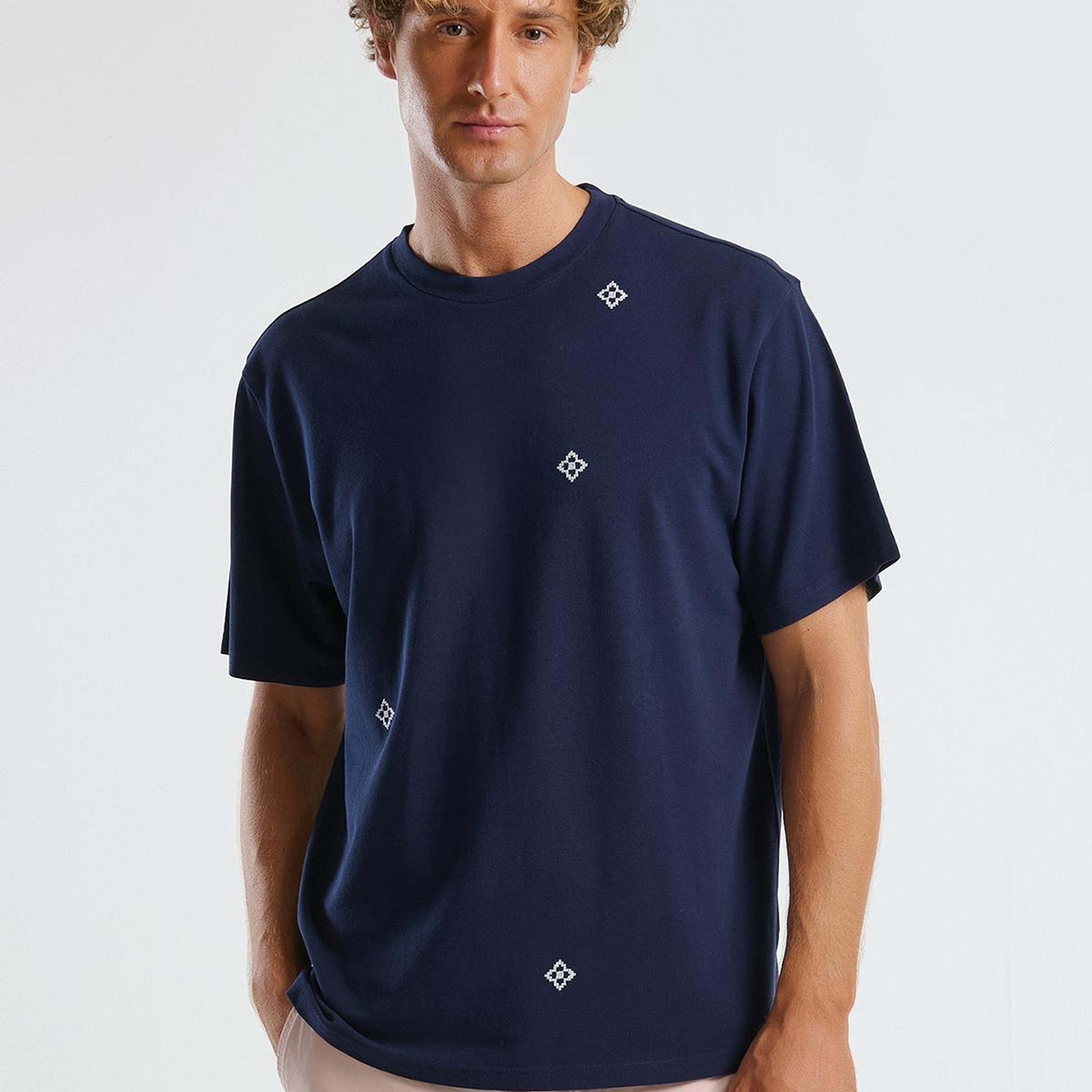 Erkek Lacivert %100 Koton Desenli Pike T-Shirt