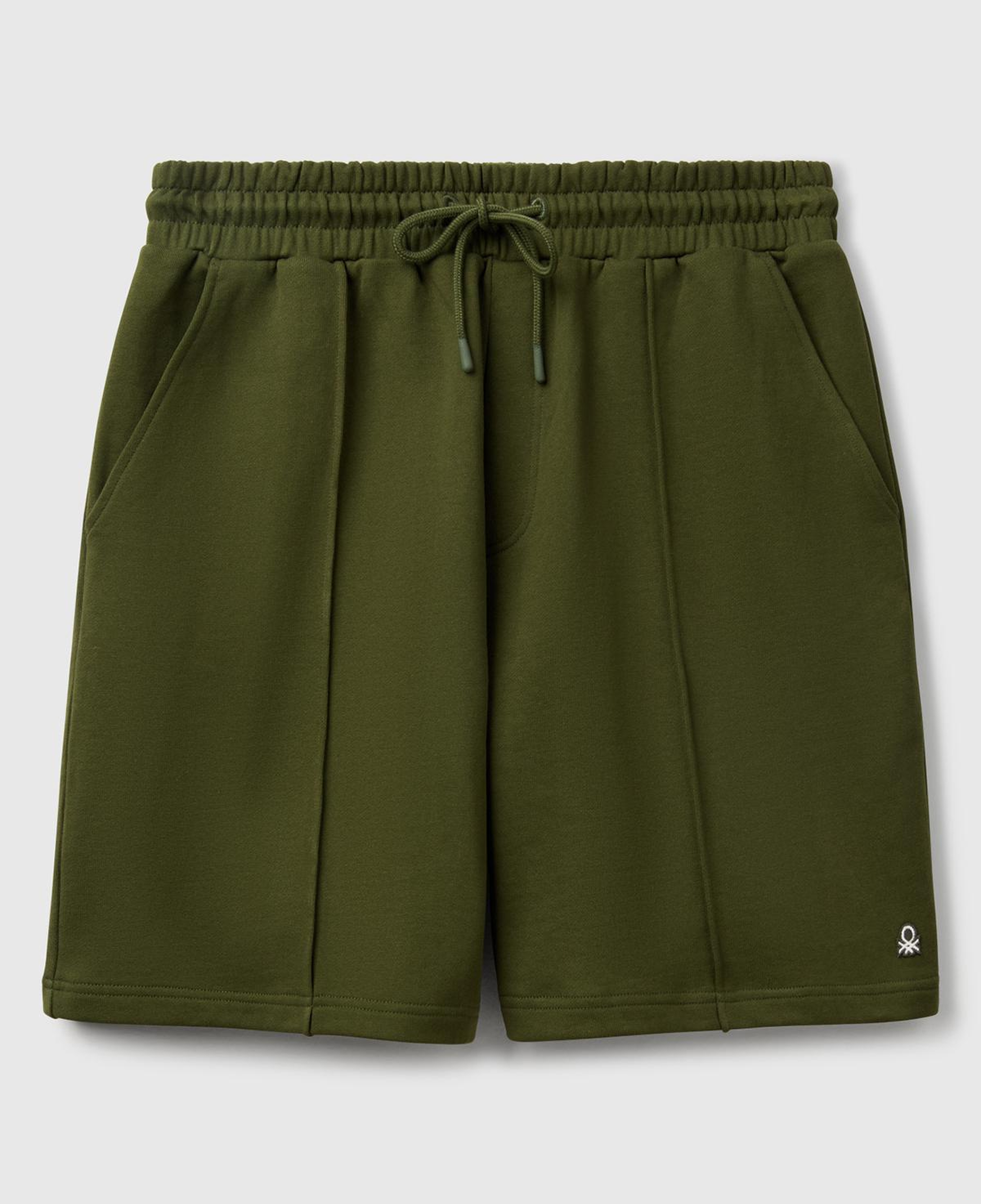 Erkek Haki %100 Pamuk Logo Detaylı Beli Büzgü İpli Bermuda Şort