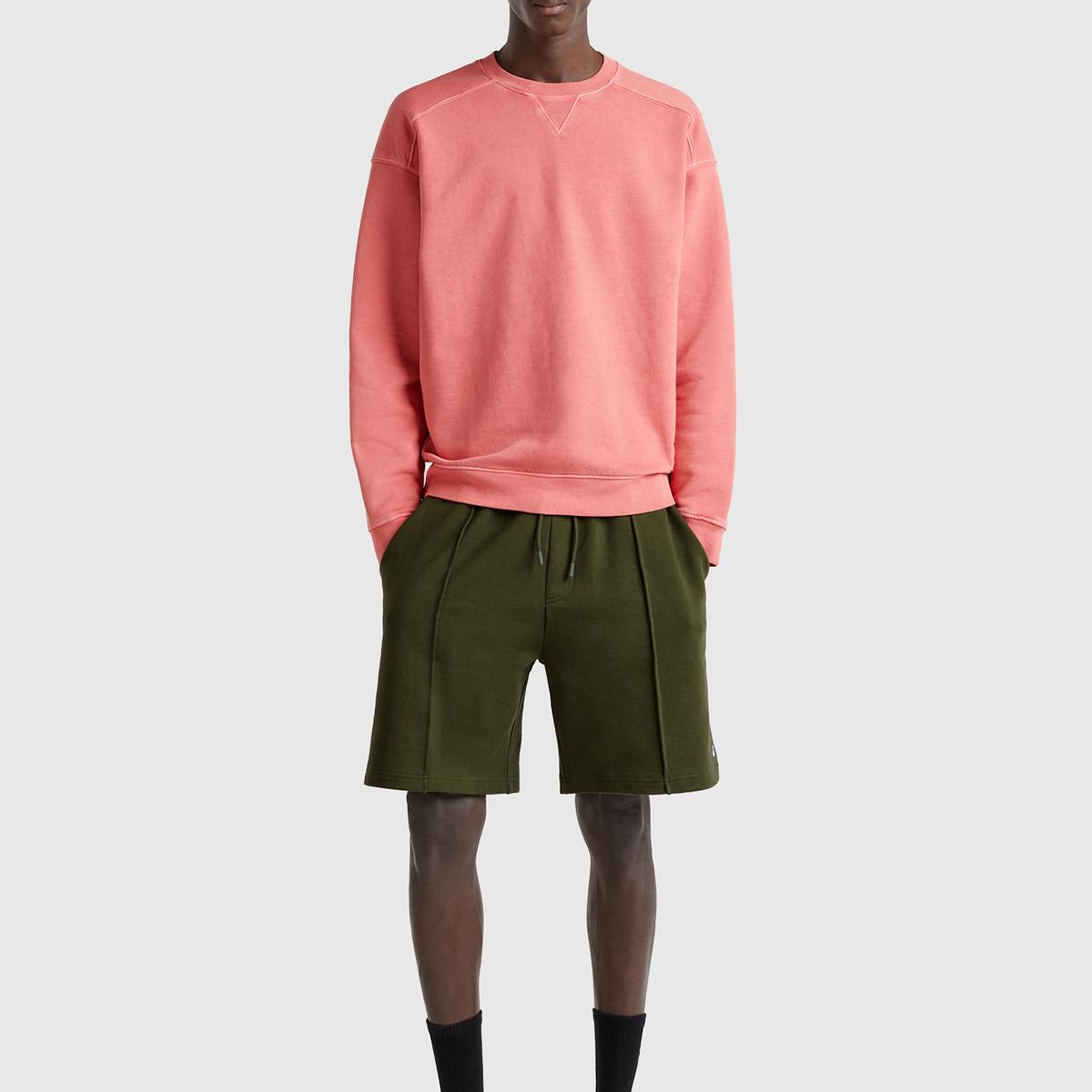 Erkek Haki %100 Pamuk Logo Detaylı Beli Büzgü İpli Bermuda Şort