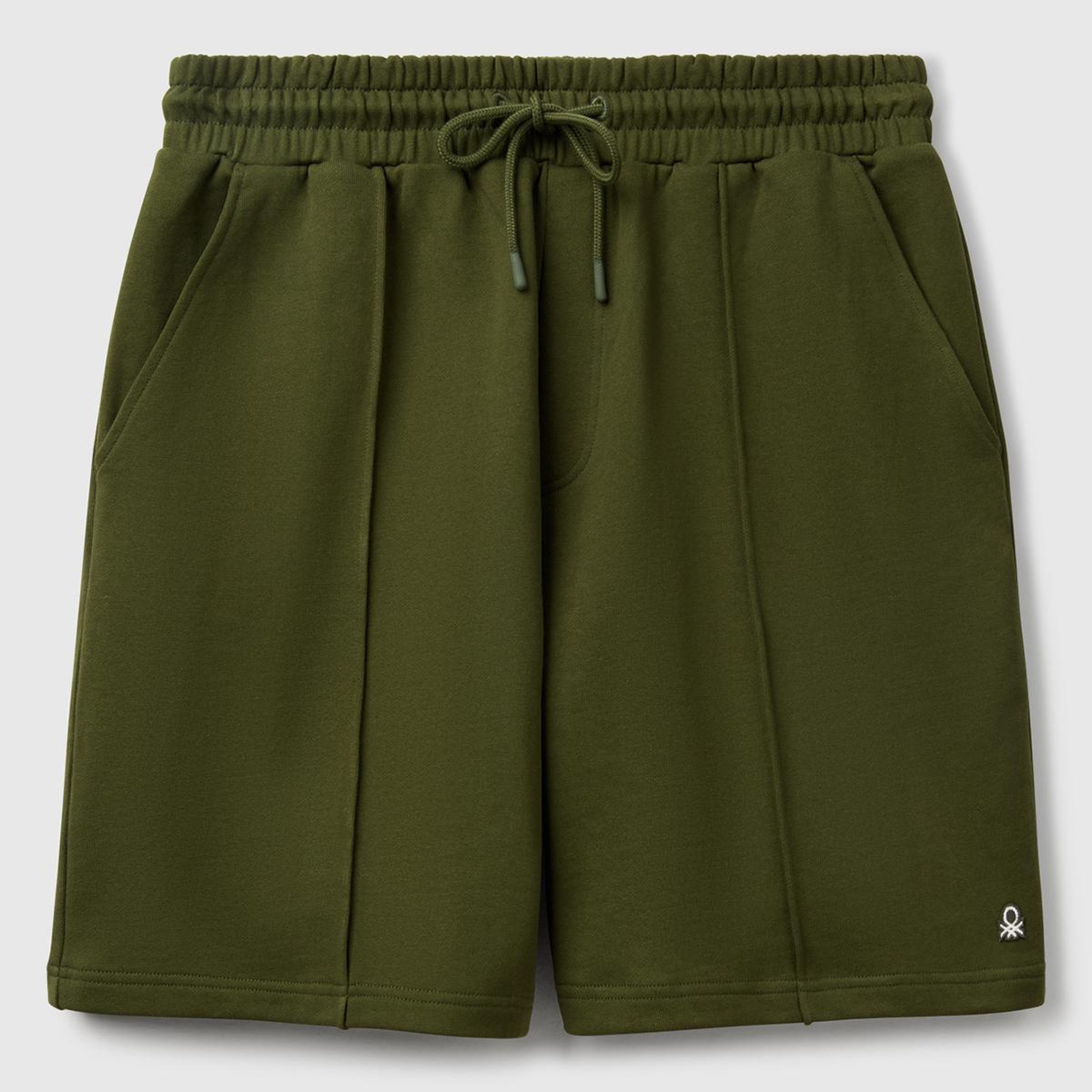 Erkek Haki %100 Pamuk Logo Detaylı Beli Büzgü İpli Bermuda Şort