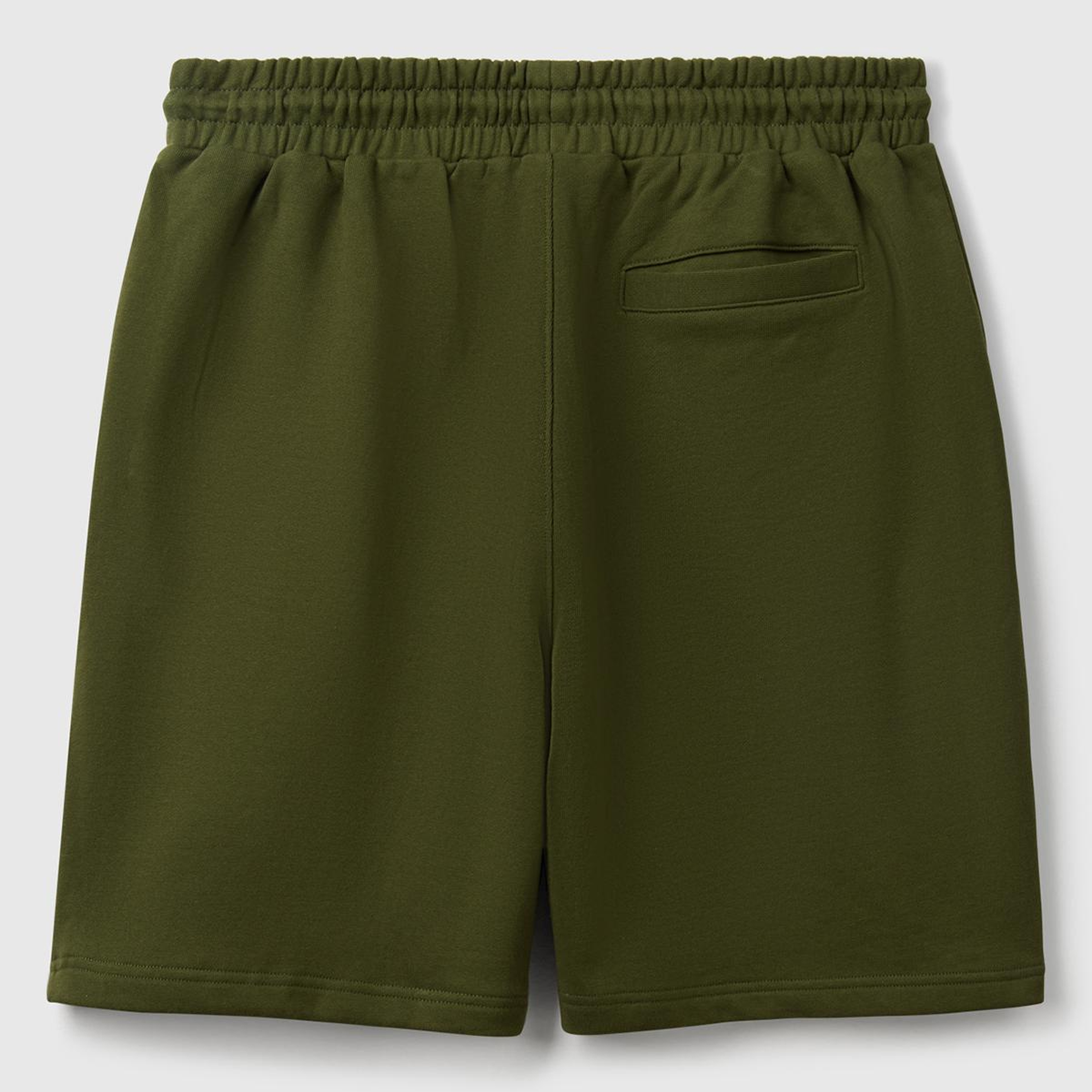 Erkek Haki %100 Pamuk Logo Detaylı Beli Büzgü İpli Bermuda Şort