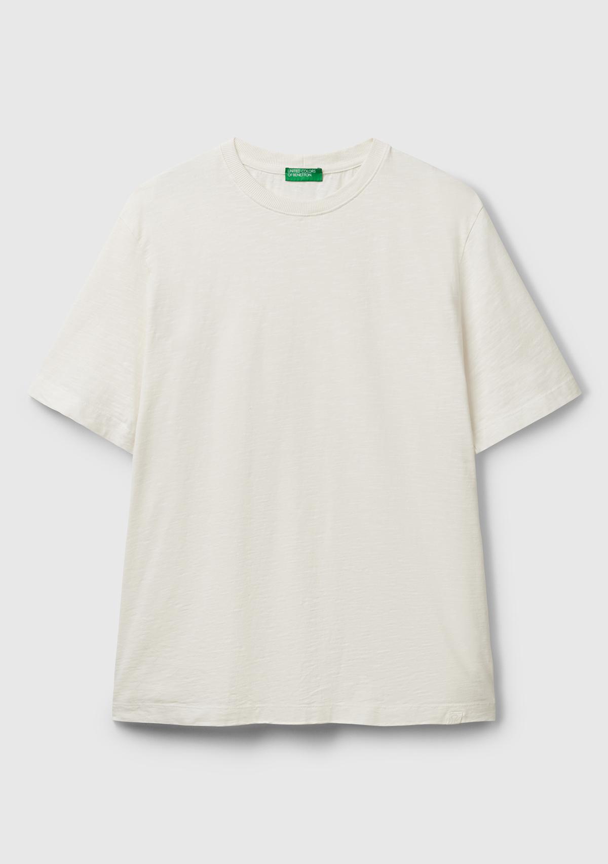 Erkek Taş Rengi %100 Koton Bisiklet Yaka Slub T-Shirt