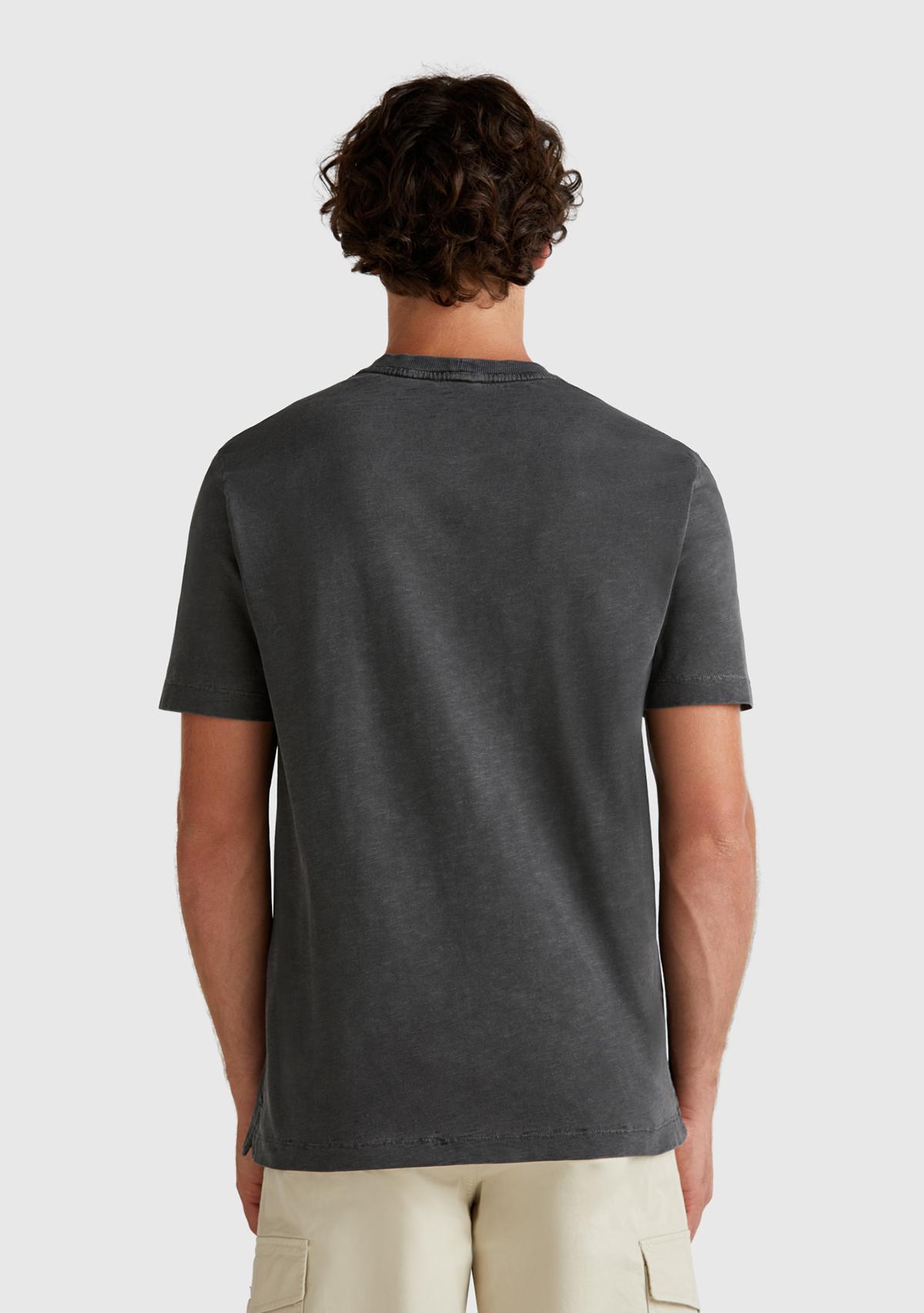 Erkek Siyah %100 Koton Bisiklet Yaka Slub T-Shirt