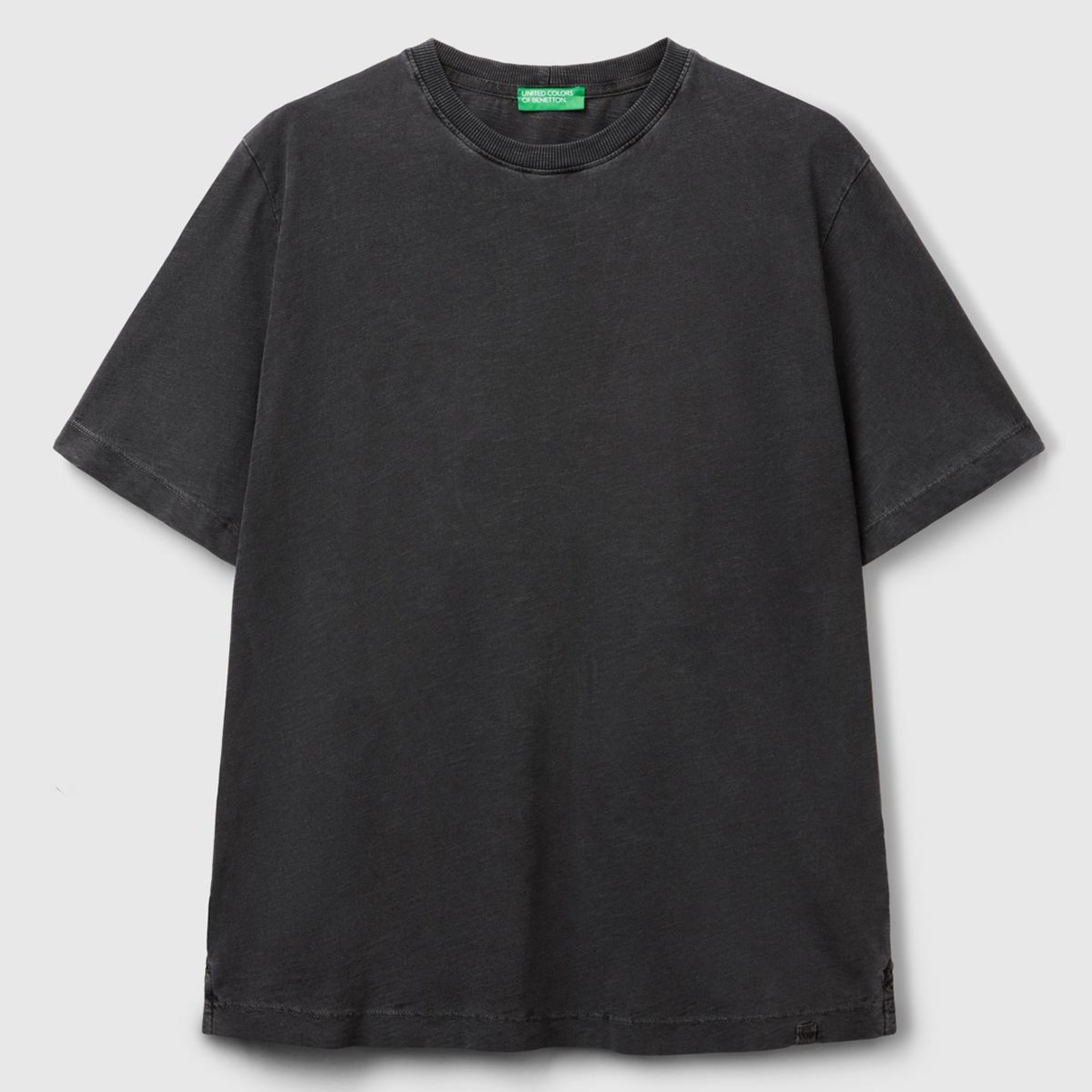 Erkek Siyah %100 Koton Bisiklet Yaka Slub T-Shirt