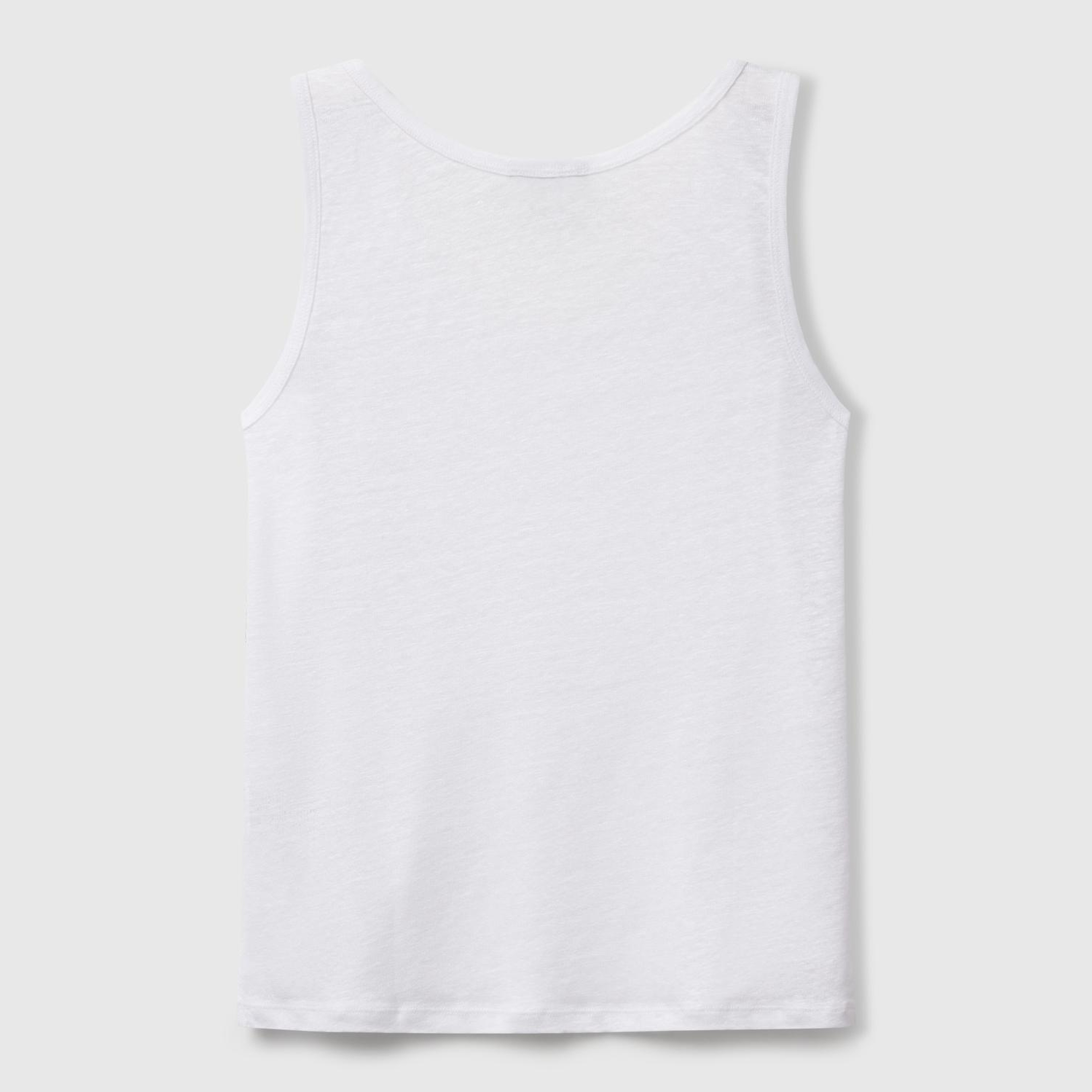 Kadın Beyaz %100 Keten Yanları Yırtmaçlı Regular Fit Yuvarlak Yaka Atlet