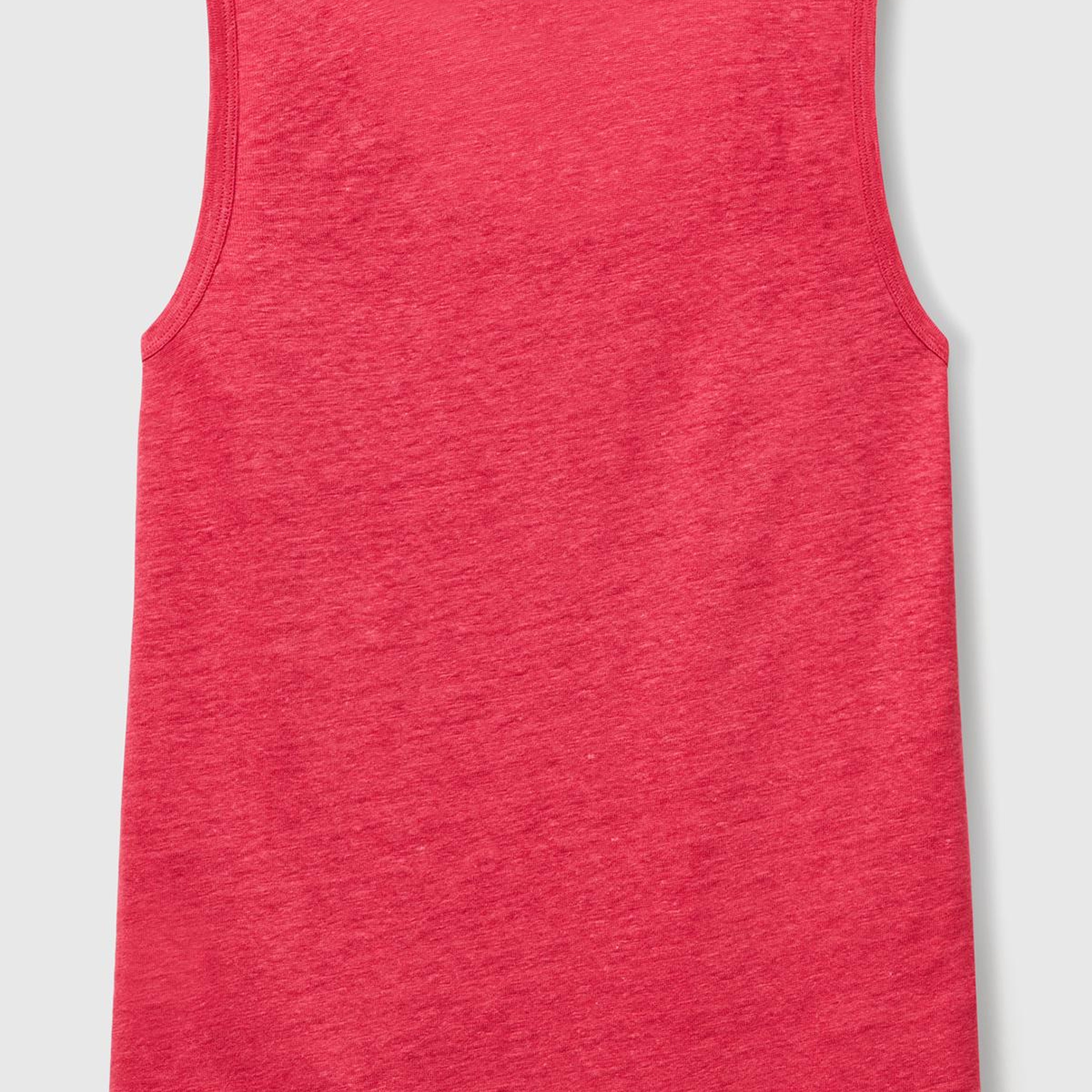 Kadın Fuşya %100 Keten Yanları Yırtmaçlı Regular Fit Yuvarlak Yaka Atlet