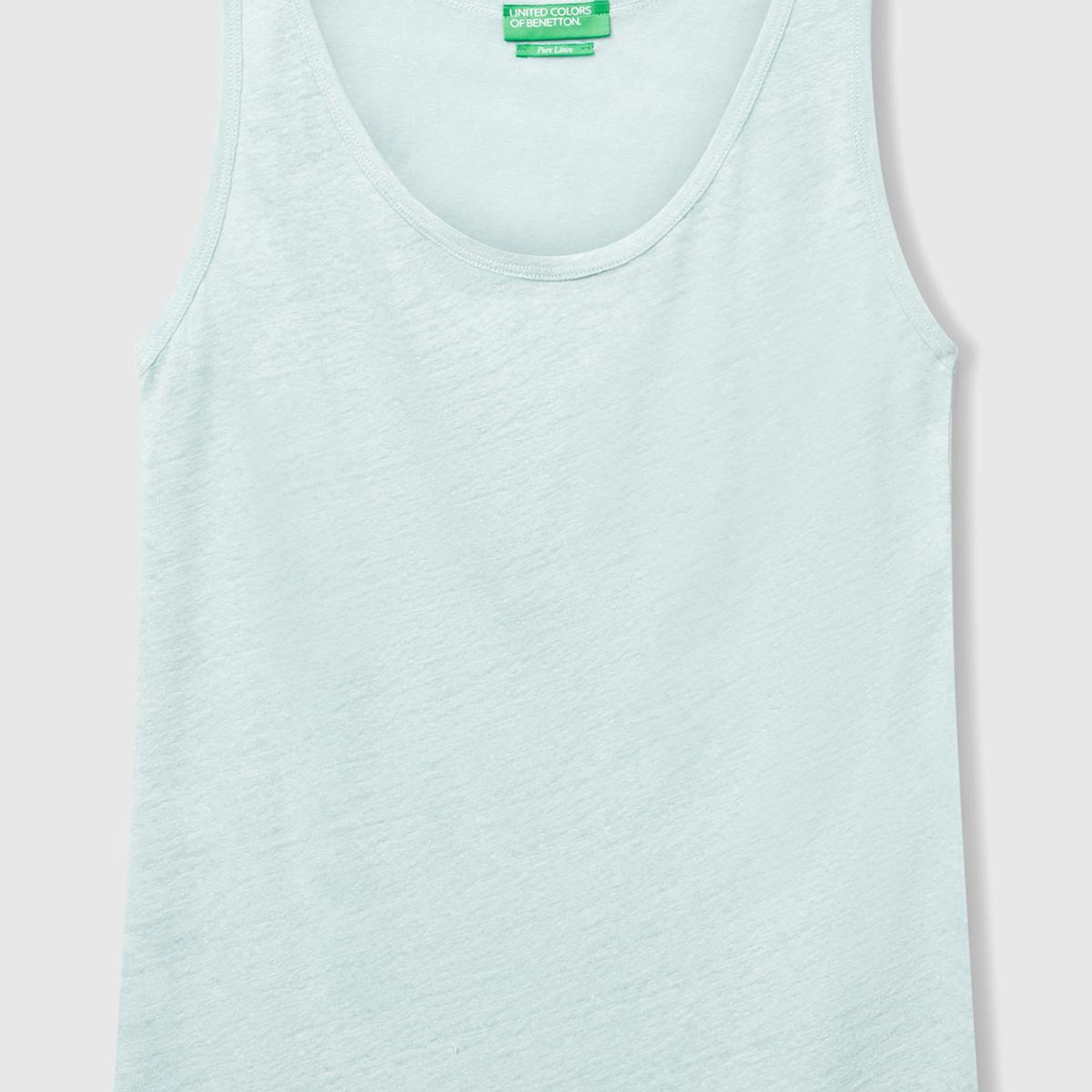 Kadın Su Yeşili %100 Keten Yanları Yırtmaçlı Regular Fit Yuvarlak Yaka Atlet