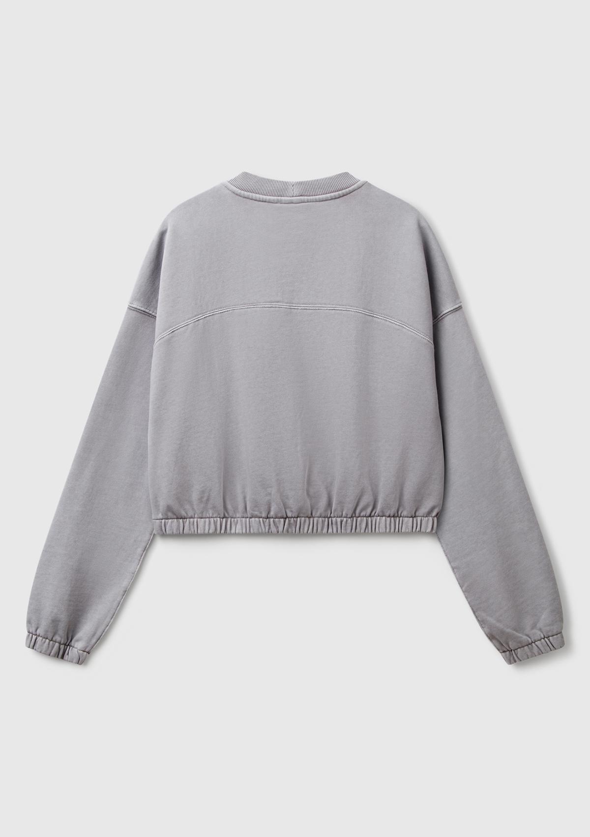 Kadın Antrasit %100 Pamuk Logo Baskılı Düşük Omuzlu Relax Fit Sweatshirt