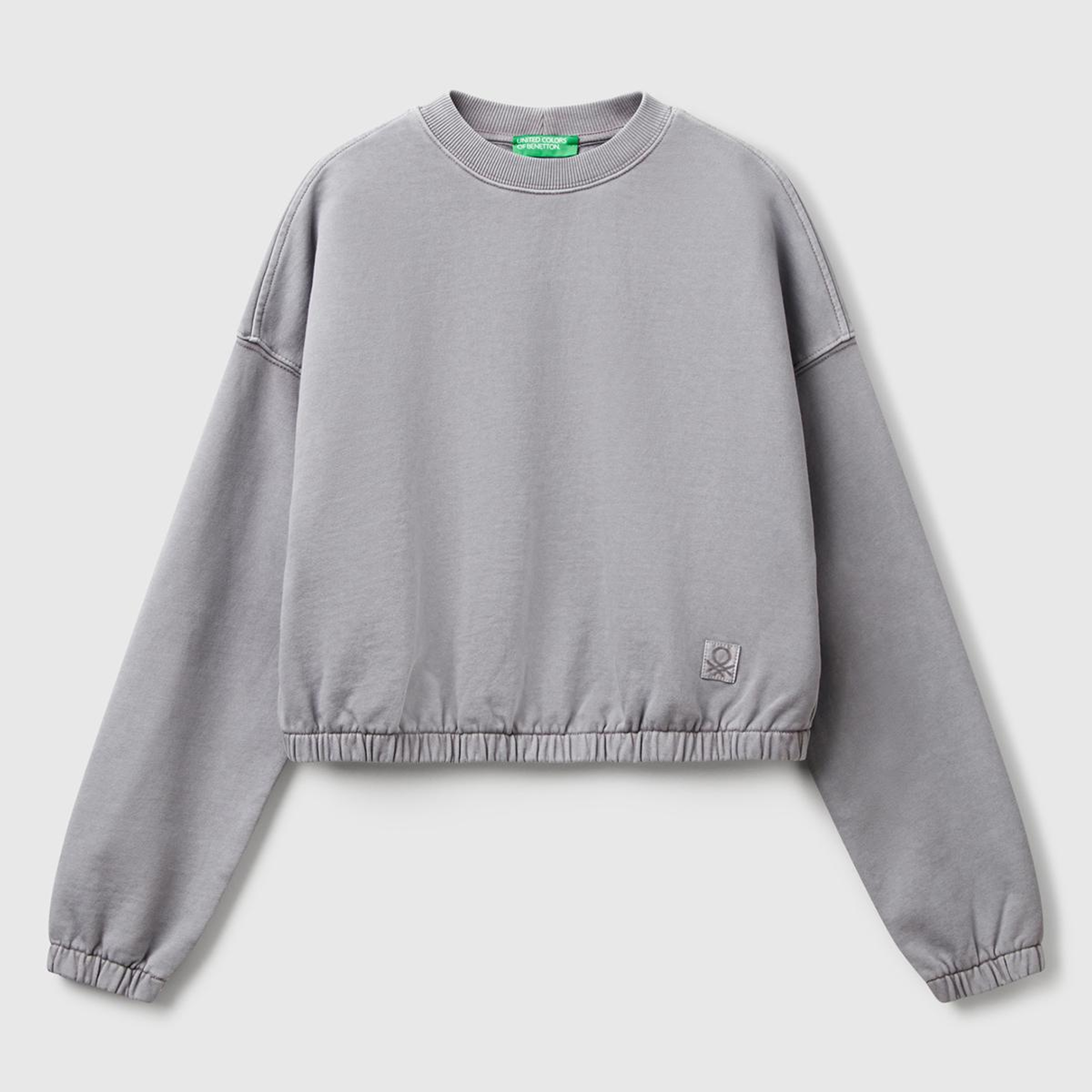 Kadın Antrasit %100 Pamuk Logo Baskılı Düşük Omuzlu Relax Fit Sweatshirt