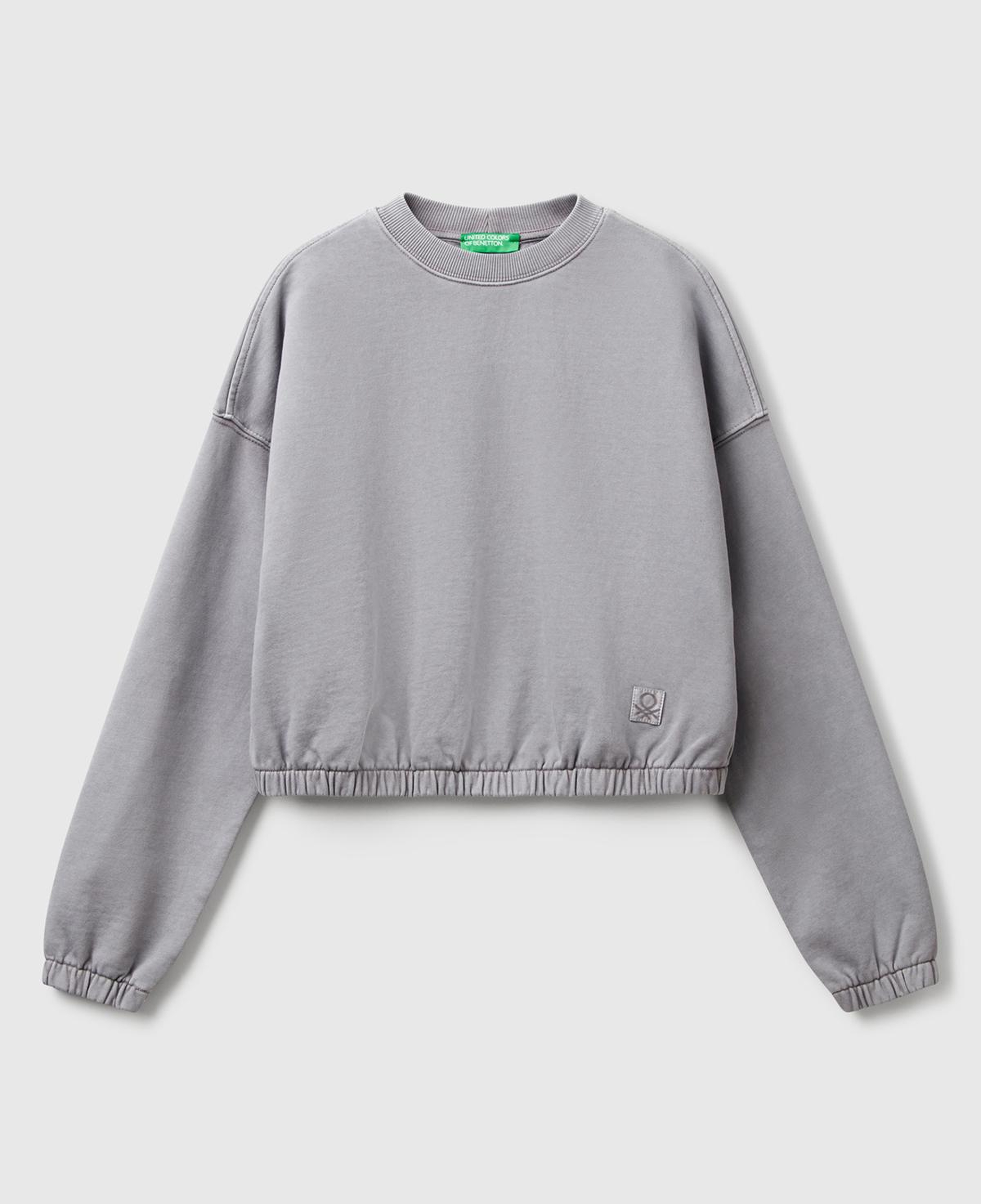 Kadın Antrasit %100 Pamuk Logo Baskılı Düşük Omuzlu Relax Fit Sweatshirt