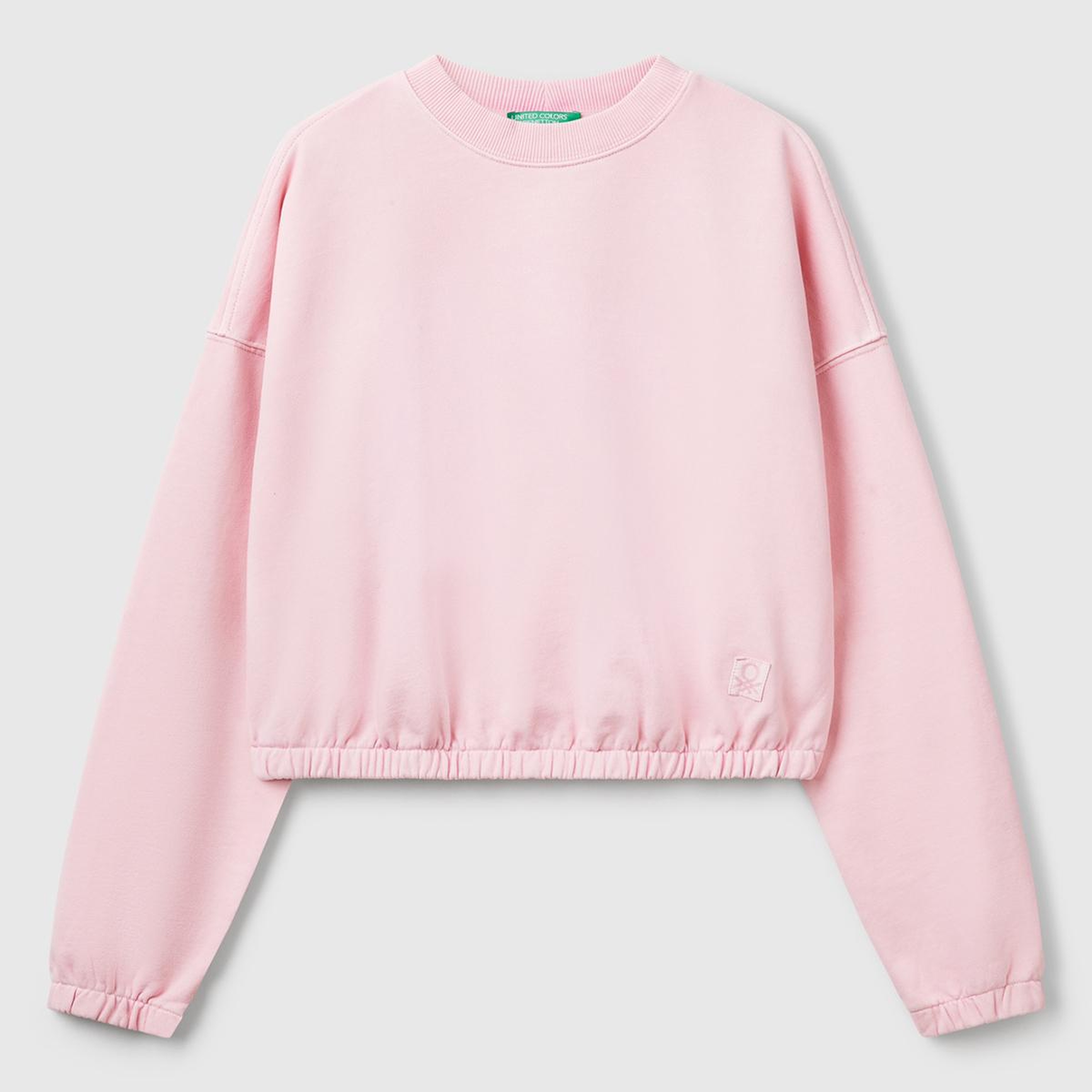 Kadın Pembe %100 Pamuk Logo Baskılı Düşük Omuzlu Relax Fit Sweatshirt