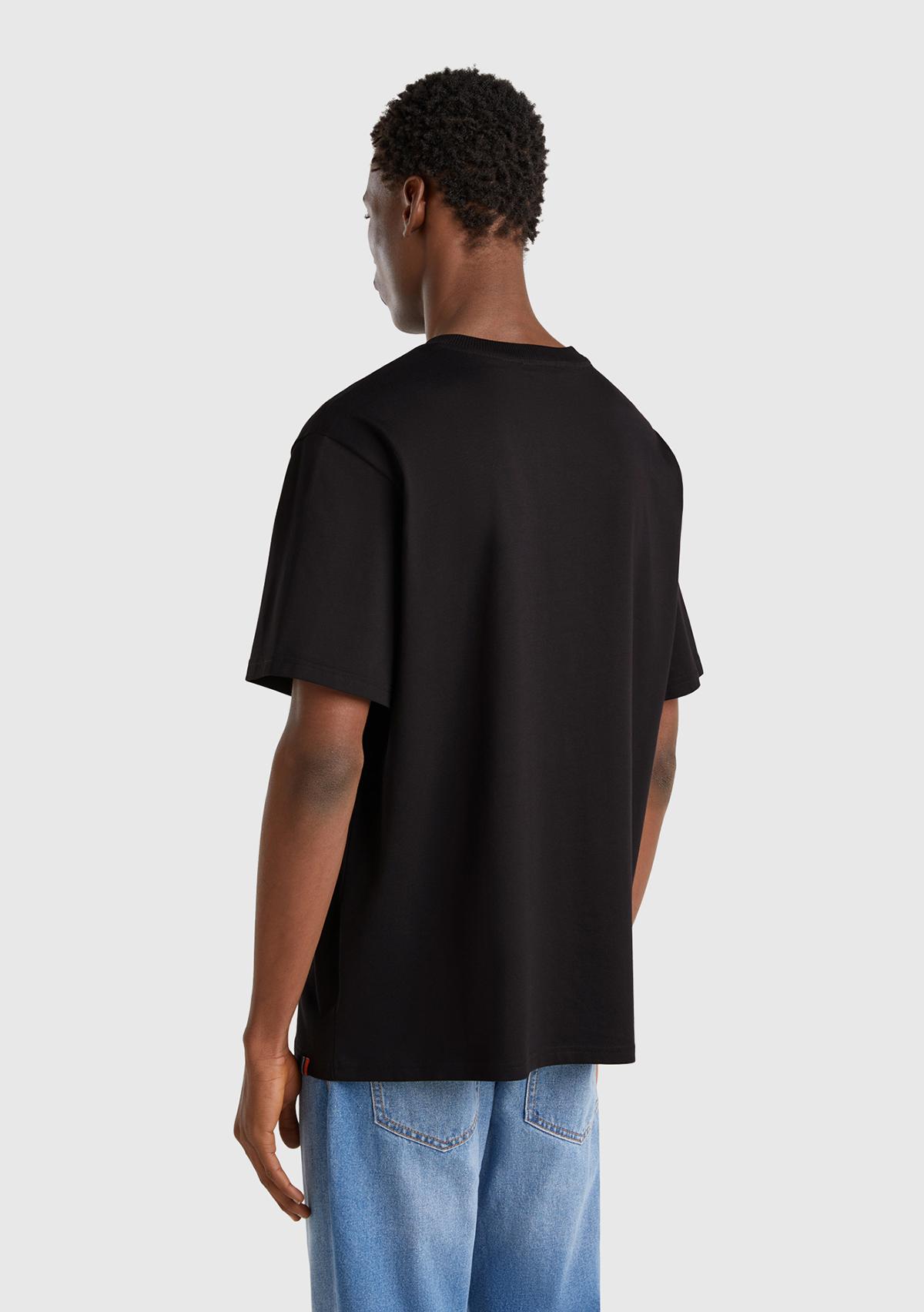 Erkek Siyah %100 Pamuk Çok Renkli Logolu Oversize Bisiklet Yaka T-Shirt