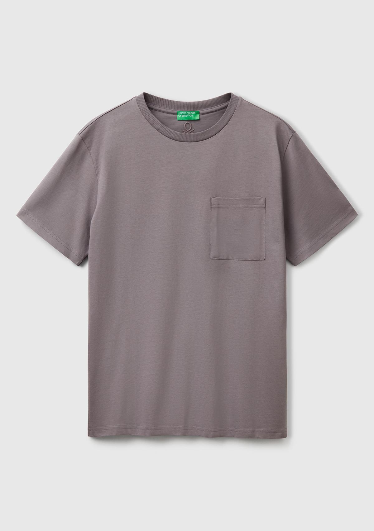 Erkek Antrasit %100 Pamuk Yama Cep Detaylı Oversize T-Shirt