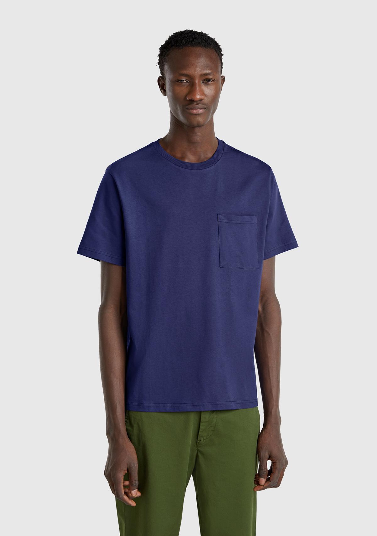 Erkek Lavanta Mavisi %100 Pamuk Yama Cep Detaylı Oversize T-Shirt