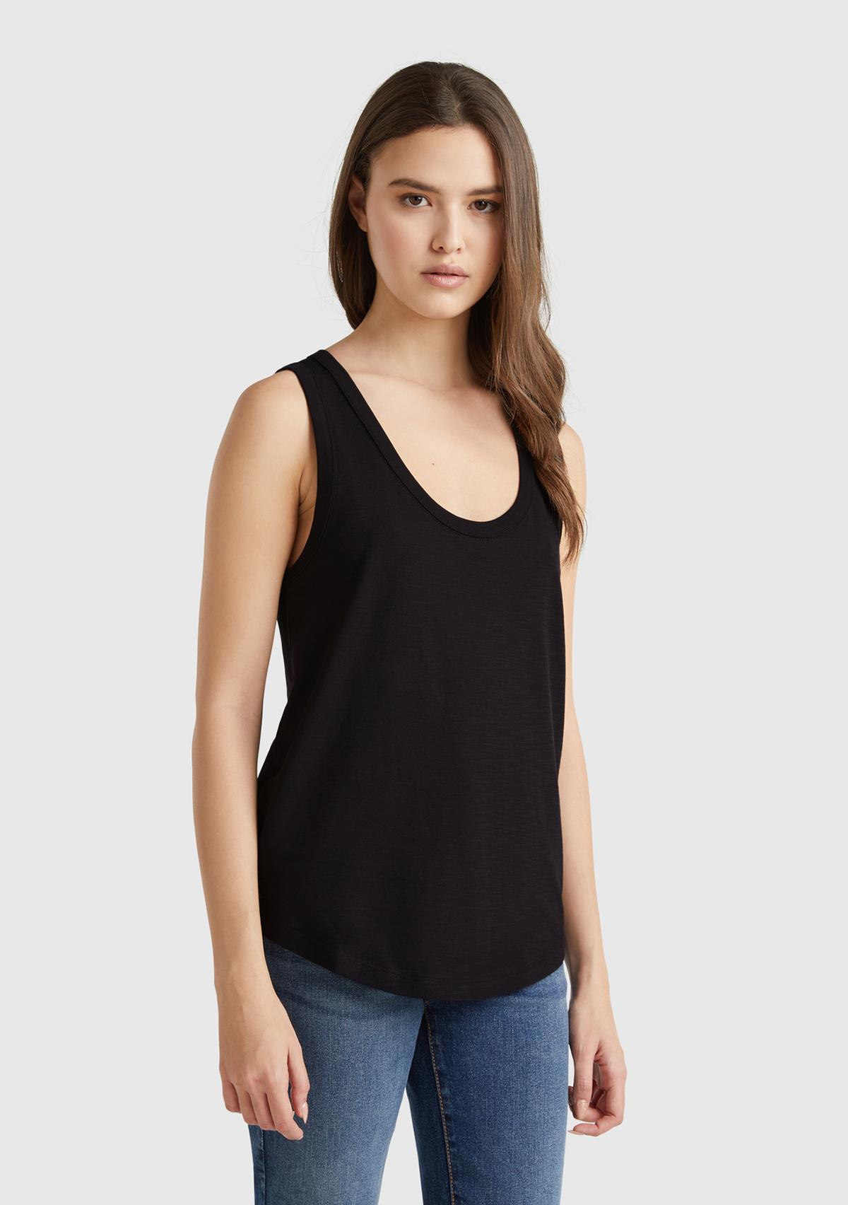 Kadın Siyah %100 Pamuk Nervür Detaylı  Atlet