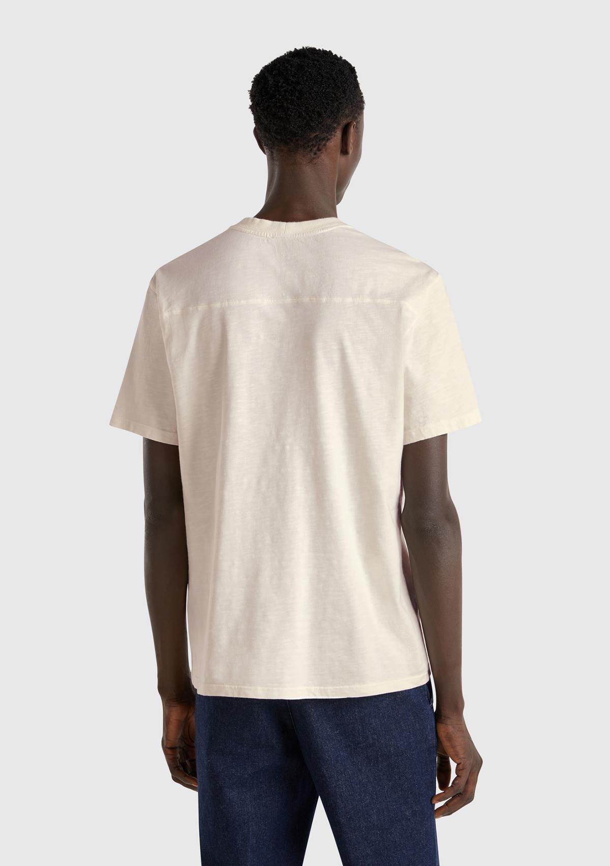 Erkek Bej-Yeşil %100 Pamuk Yıpranmış Efektli Önü Baskılı Relax Fit T-Shirt