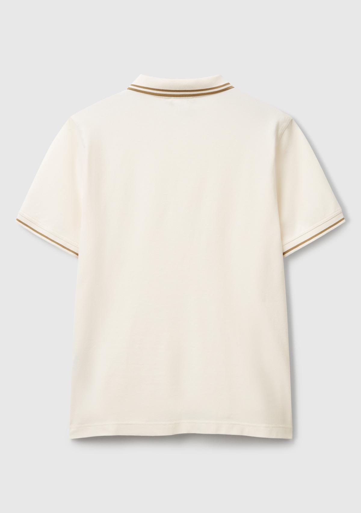 Erkek Krem Kol ve Yakası Çizgili Polo T-Shirt