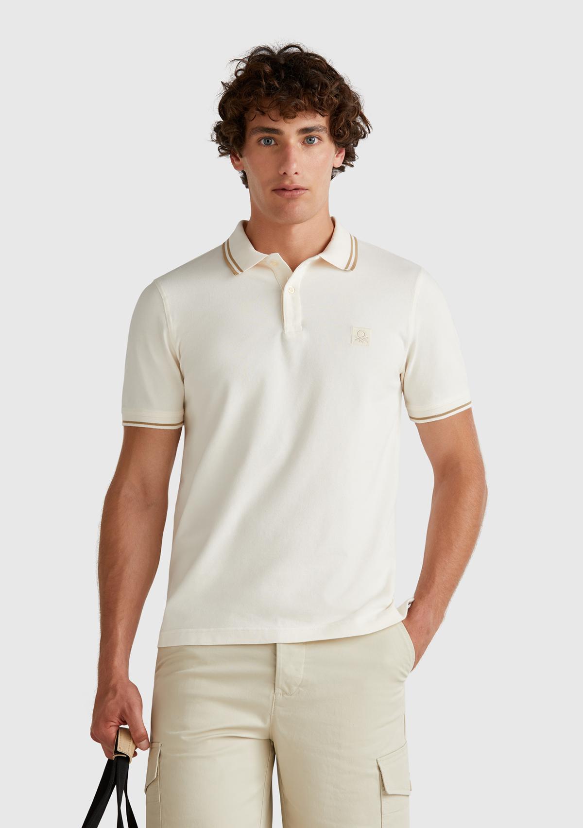 Erkek Krem Kol ve Yakası Çizgili Polo T-Shirt