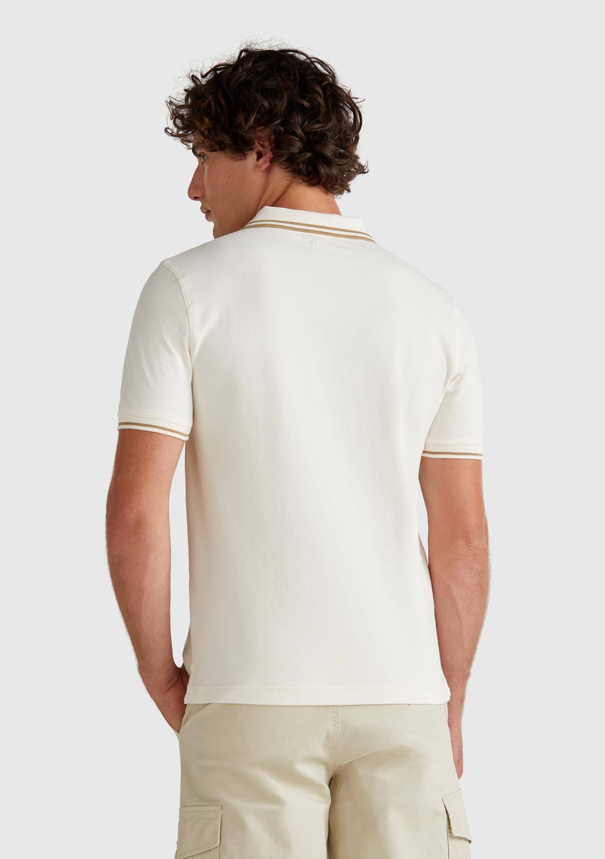 Erkek Krem Kol ve Yakası Çizgili Polo T-Shirt